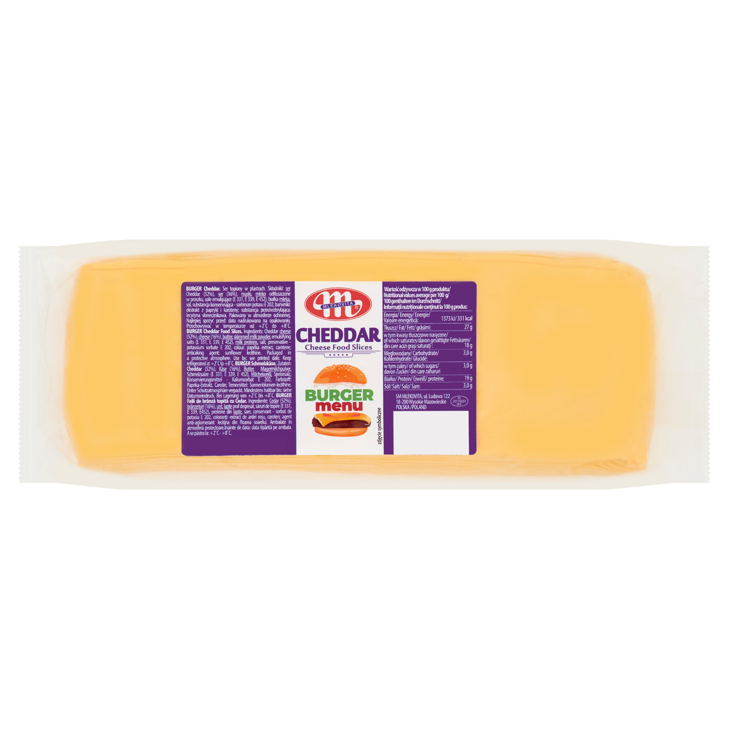 Levně Mlekovita Burger Cheddar Tavený sýr v plátcích 1033 g