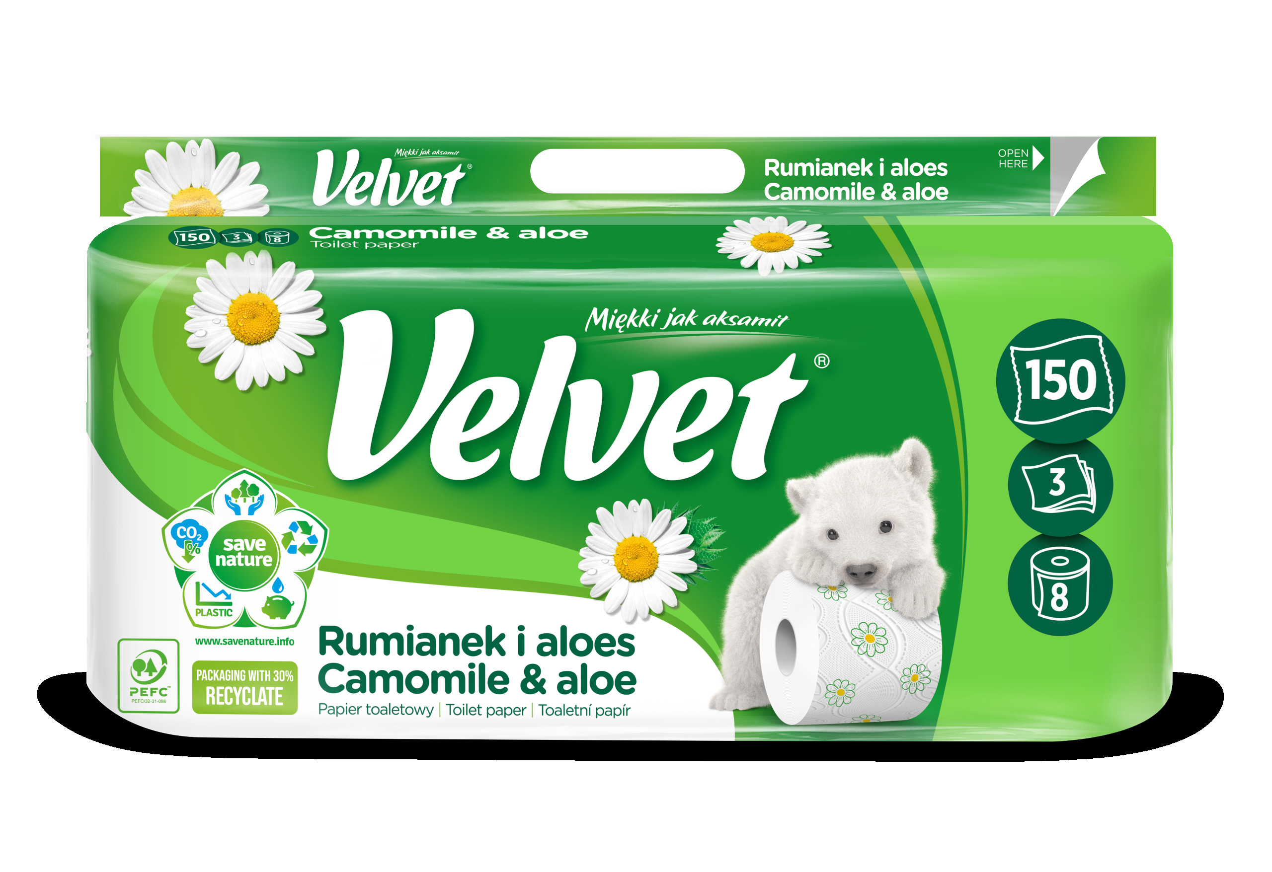 Papier Toalet Velvet Rumianek 8 Rolek 3 Warstwowy