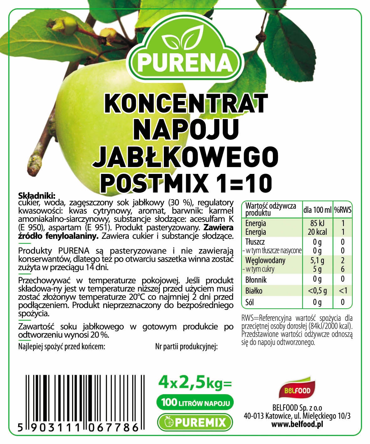 Purena Jablečný nápoj 10 l