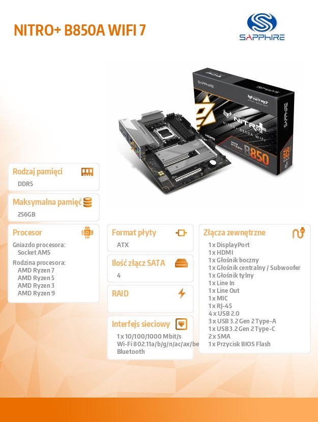 SAPPHIRE NITRO+ B850A WIFI7 ATX AM5 DDR5 — 13