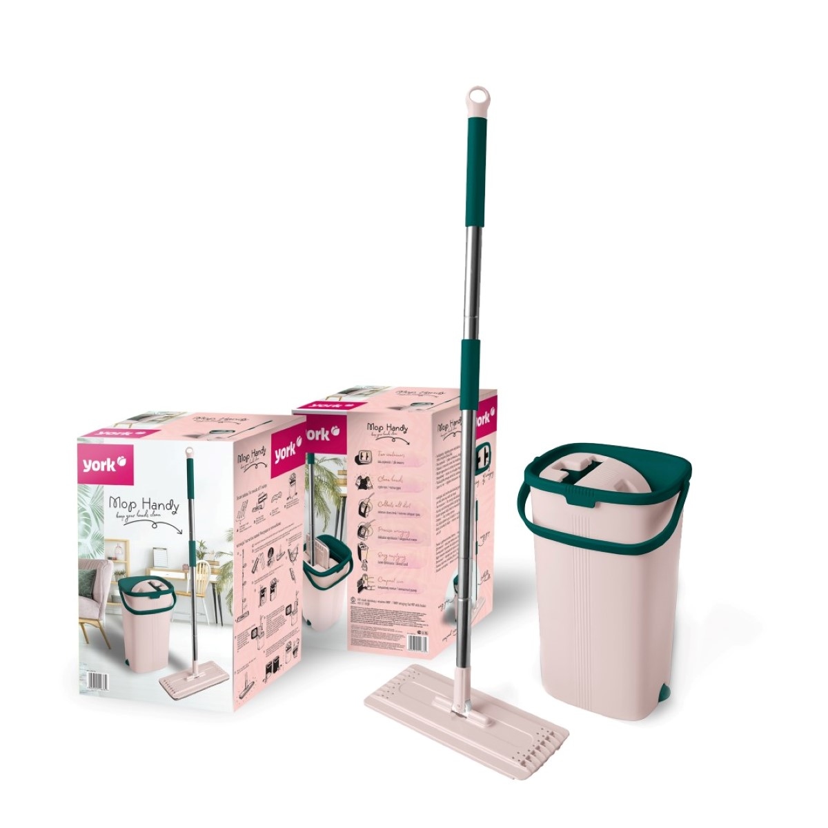 Levně Rotační mop York, sada kbelíku se ždímačem, náhradní nástavec na úklid