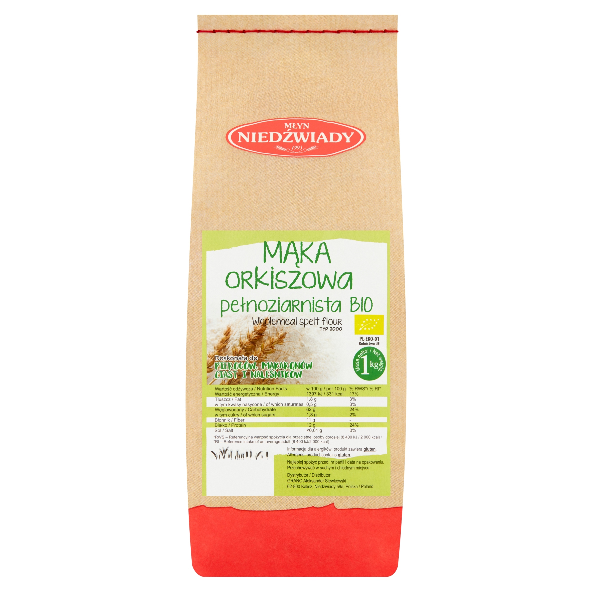 Špaldová celozrnná mouka Eko 1 kg Młyn Niedźwiady