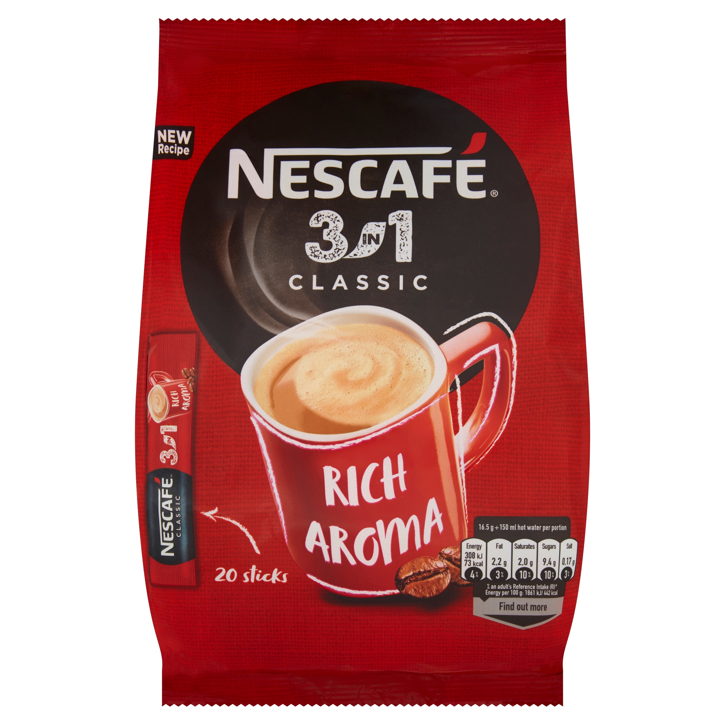 Levně Nescafé 3v1 Classic Rozpustný kávový nápoj 330 g (20 x 16,5 g)