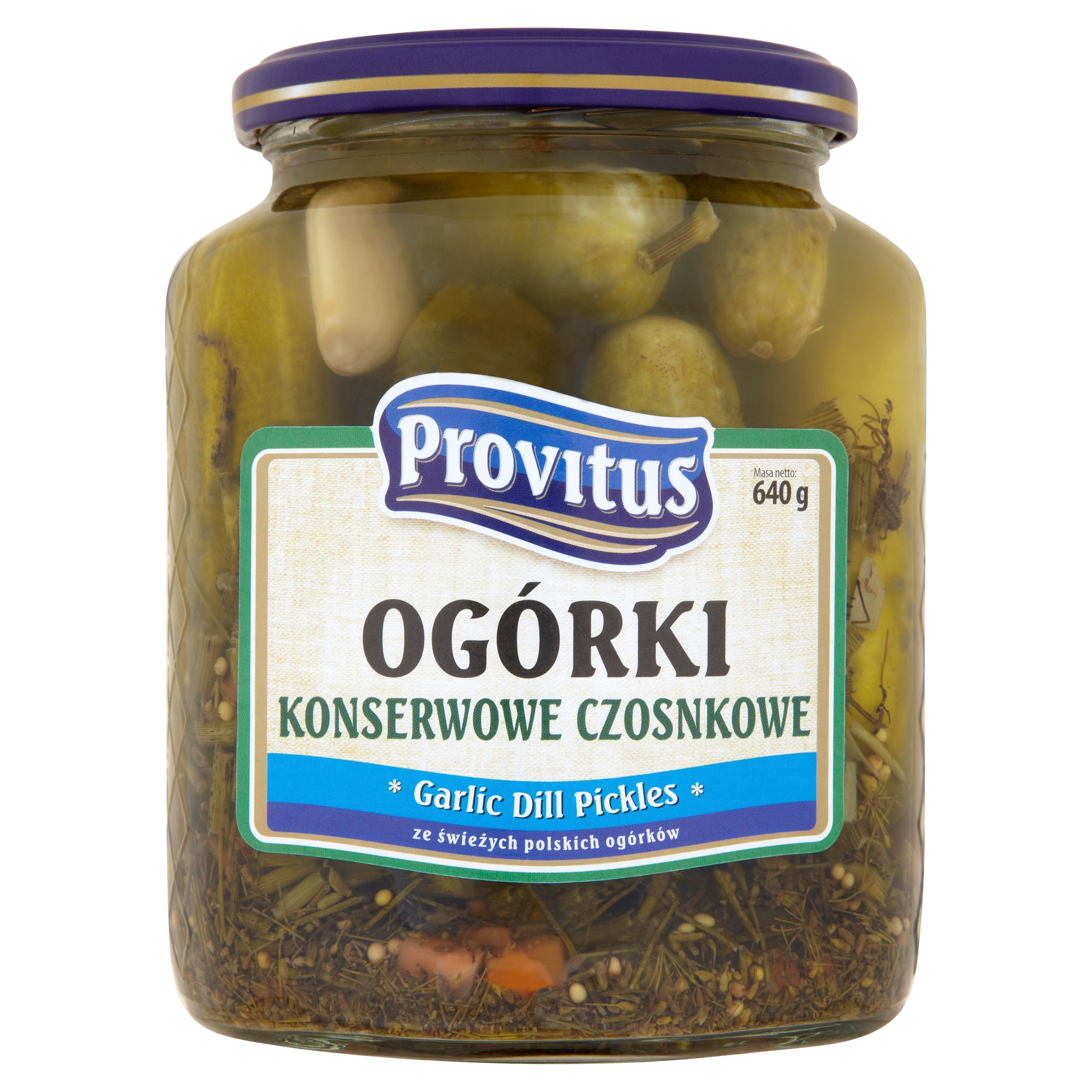 Levně Konzervované okurky s česnekem Provitus 640 g