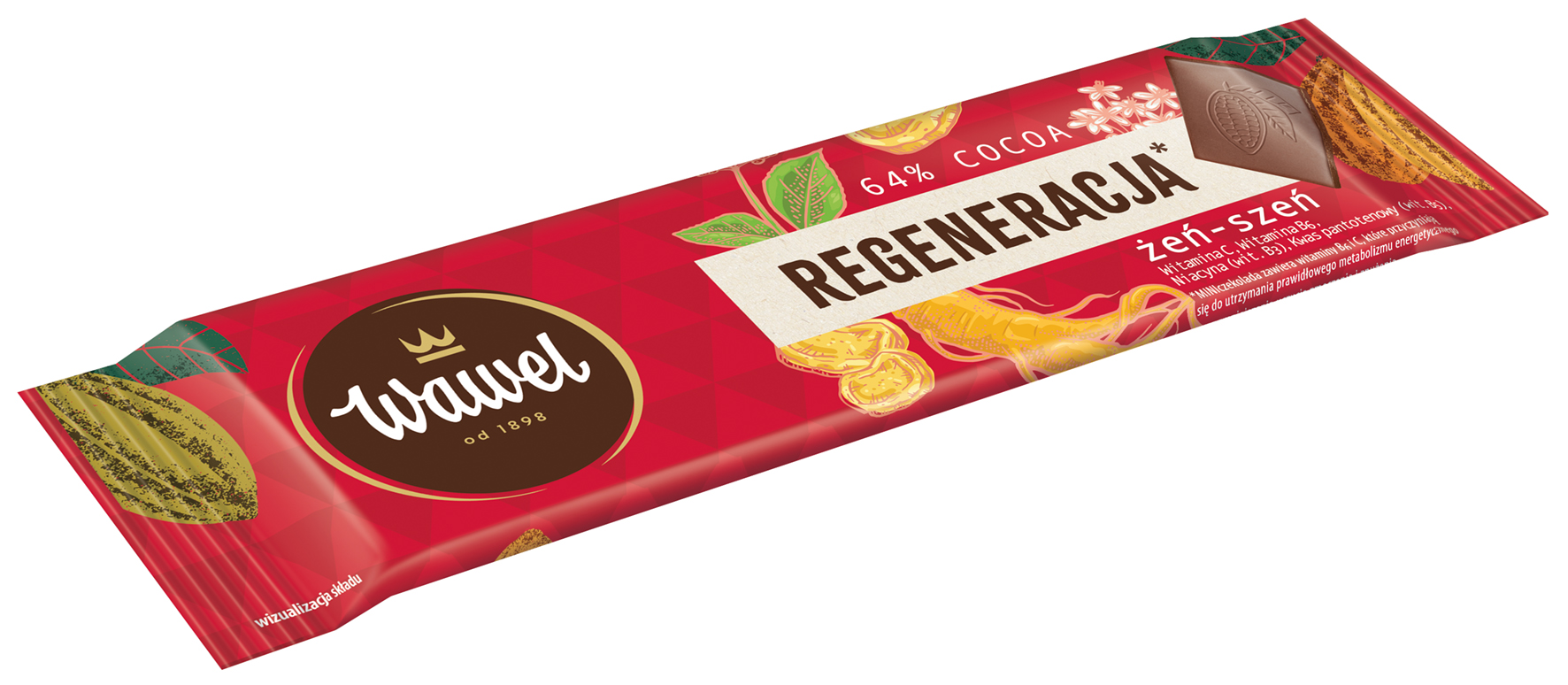 Levně Wawel Miničokoláda Funkční Regenerace Hořká 64% Cocoa S Ženšenem