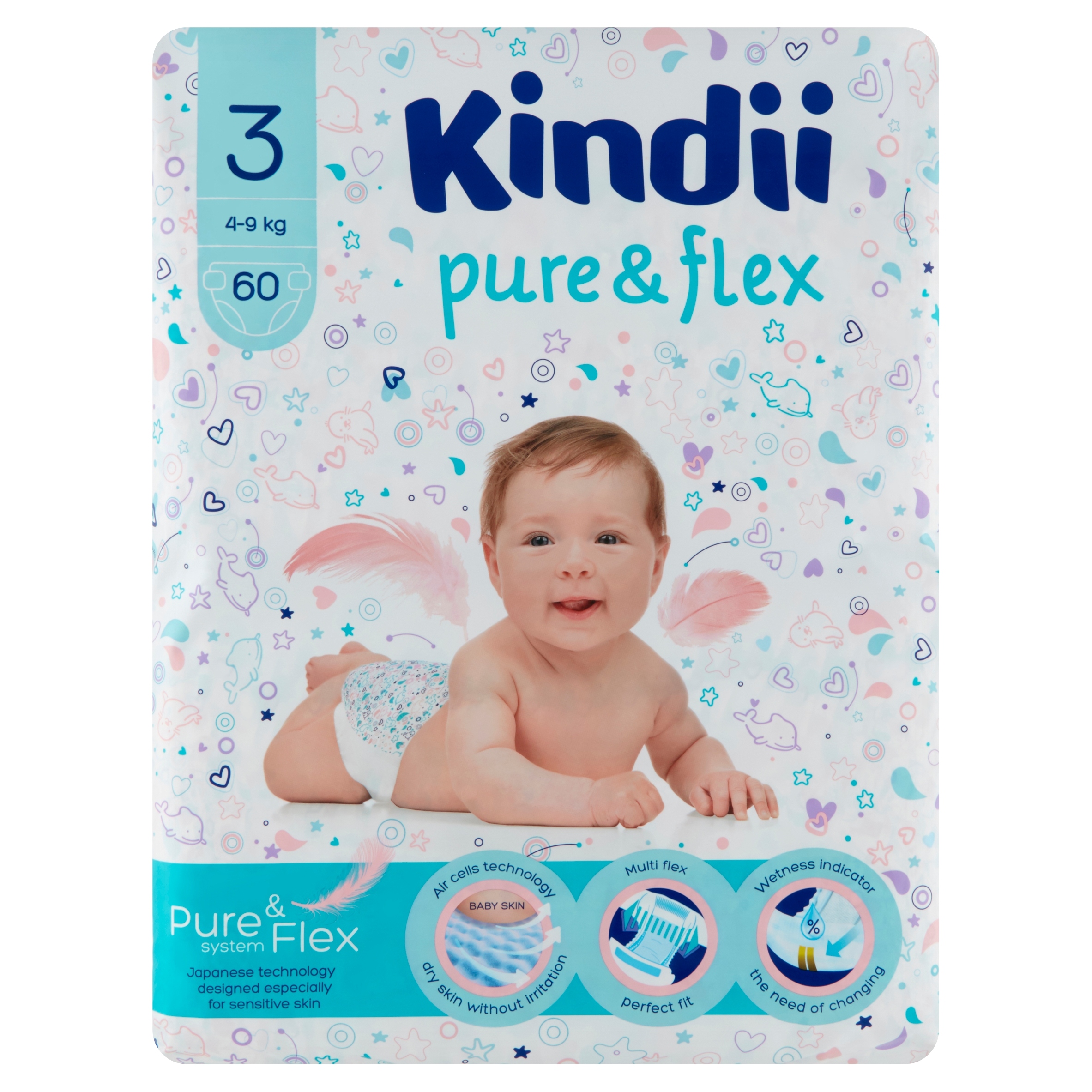 

Kindii Pure Flex pieluchy Midi r. 3 (4-9kg) 60szt,