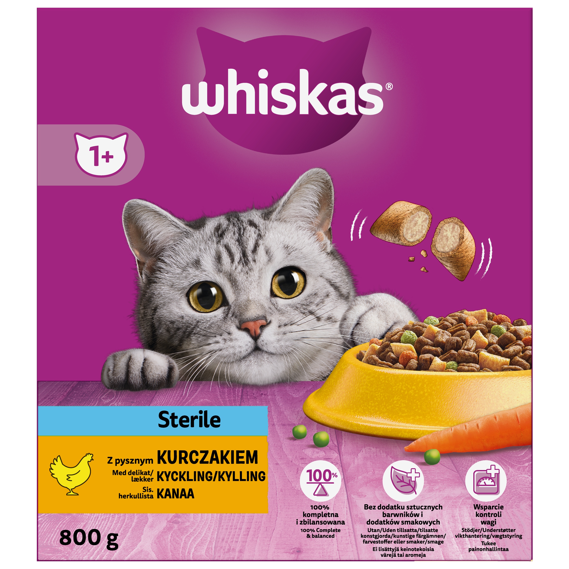 Levně 3x Whiskas Suché Krmivo pro kočky Sterilní kuře 800 g