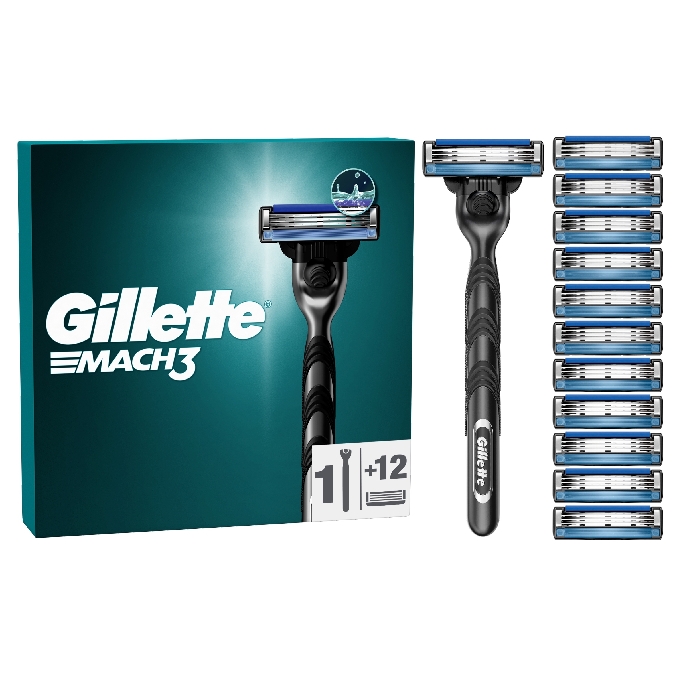Gillette Mach3 Pánský holicí strojek, 1 rukojeť, 12 náhradních hlavic