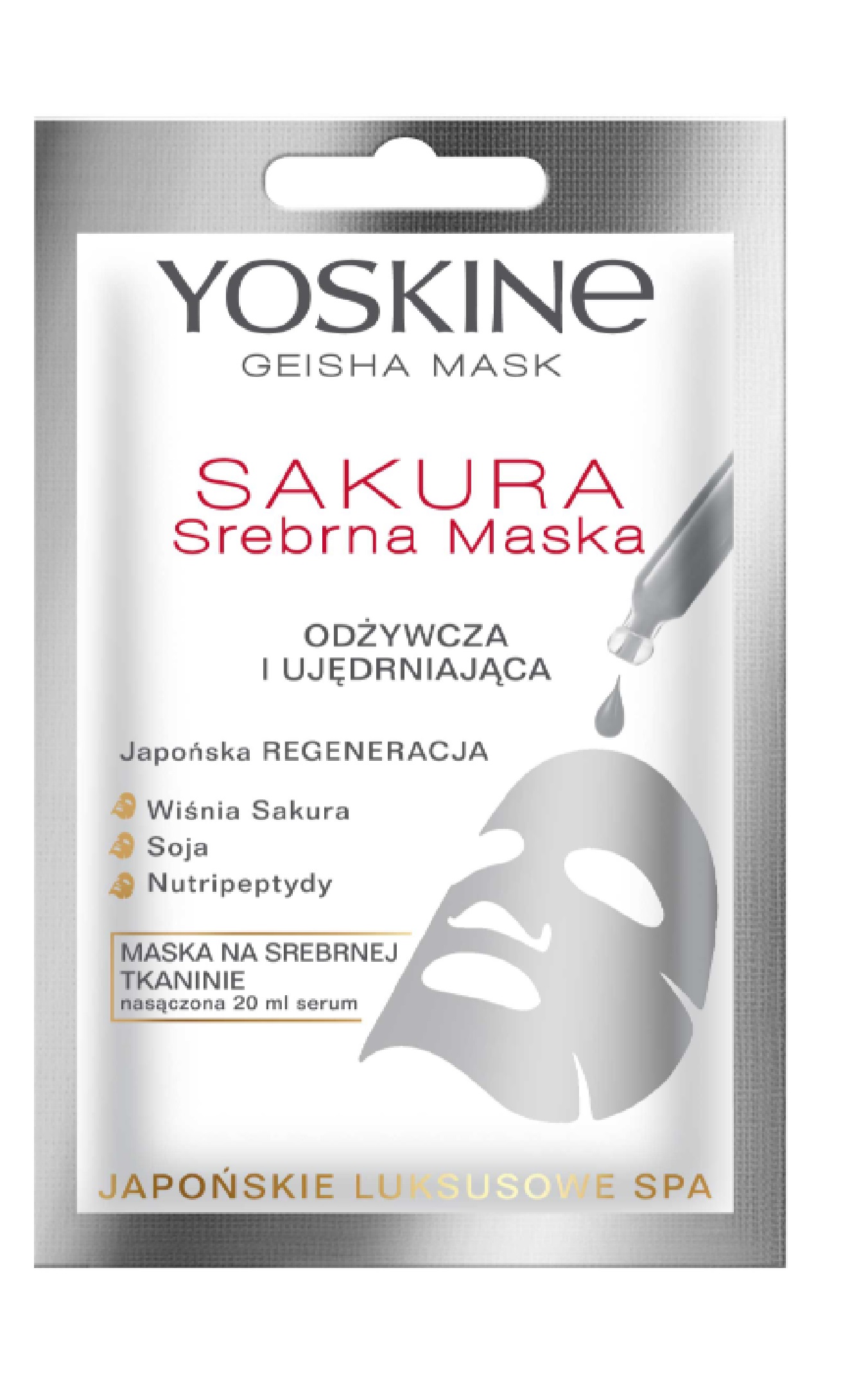 Maseczka w płacie do twarzy Yoskine Sakura Srebrna Maska Odżywcza 20 ml