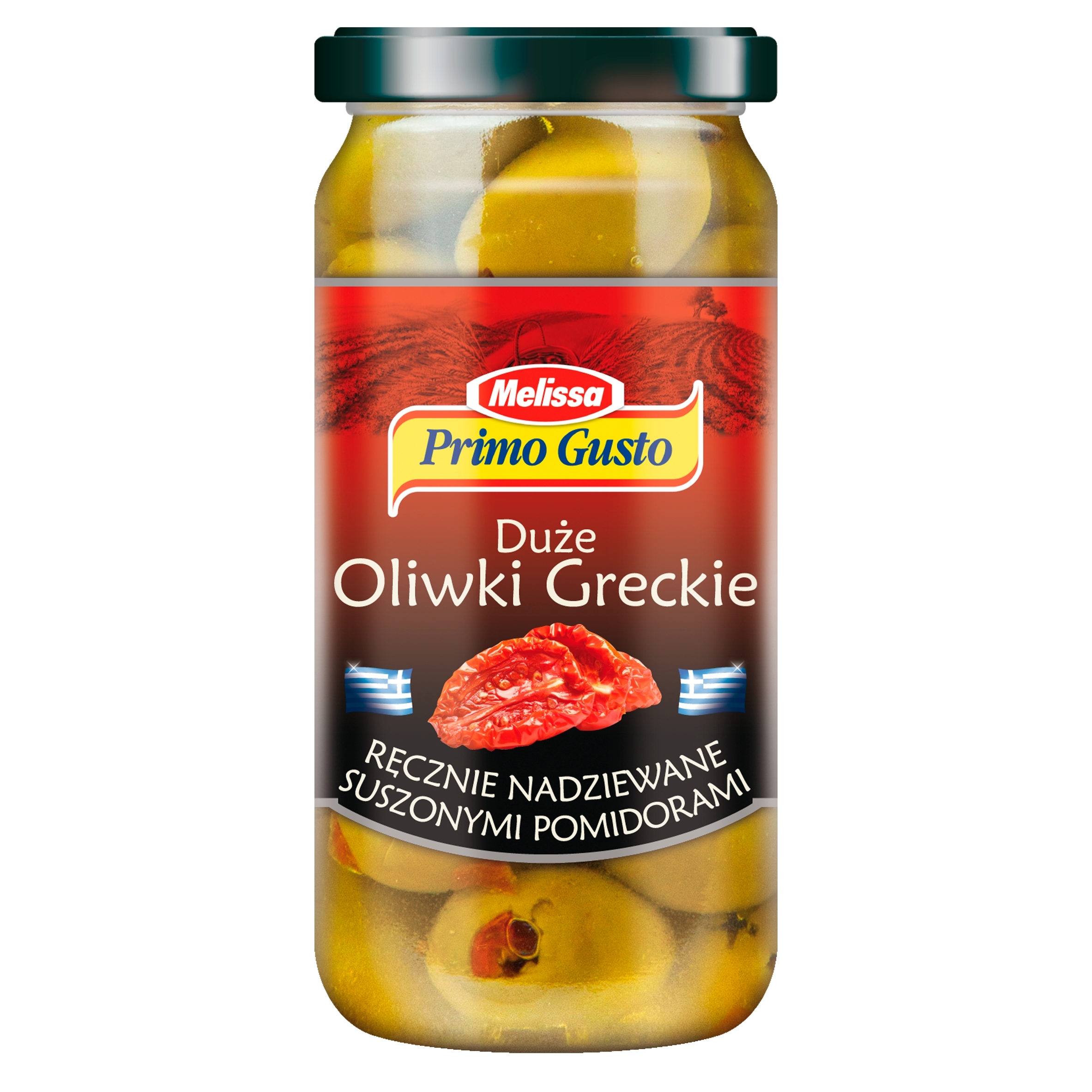 Levně Primo Gusto Melissa řecké olivy plněné sušenými rajčaty 230 g