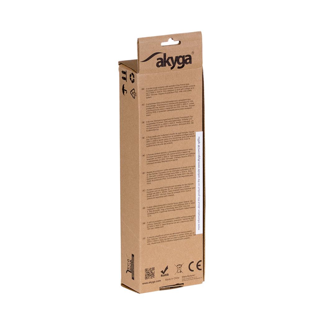 AKYGA Listwa przeciwprzepięciowa Akyga AK-SP-05U 5 gniazd CEE 7/5 (Typ E) 2x USB-A 1.8 m — 10