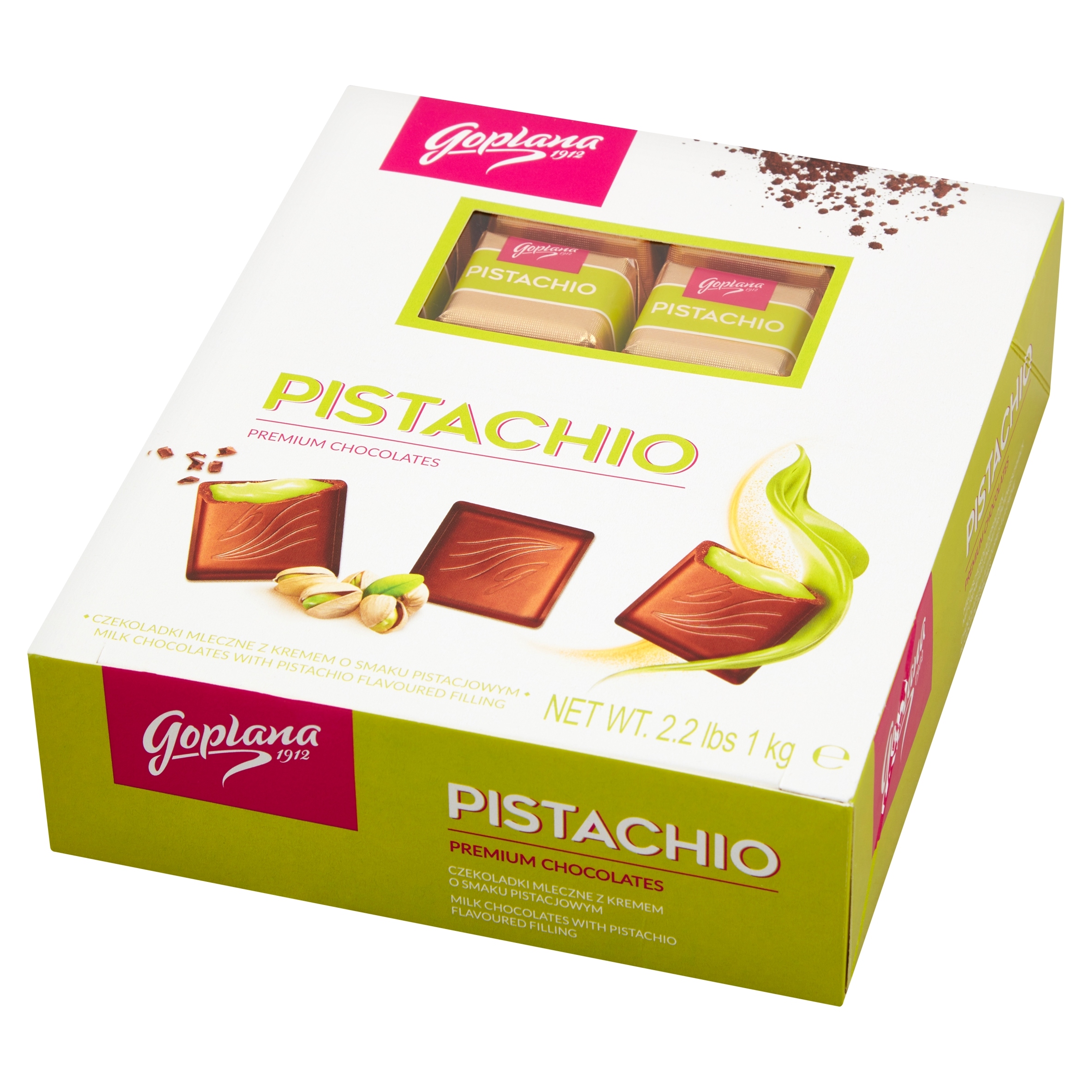 Levně Bonbóny z mléčné čokolády pistáciové Goplana 1 kg