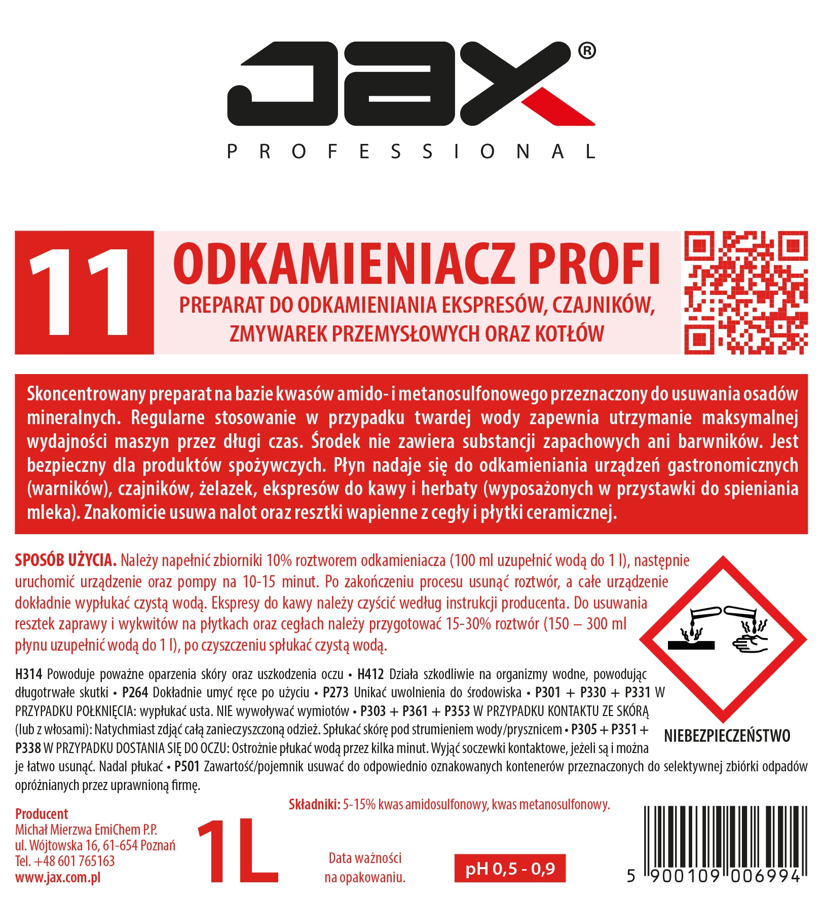 ODKAMIENIACZ DO ODKAMIENIANIA EKSPRESÓW CZAJNIKÓW ZMYWAREK JAX 11 1L Kod producenta JAX 11
