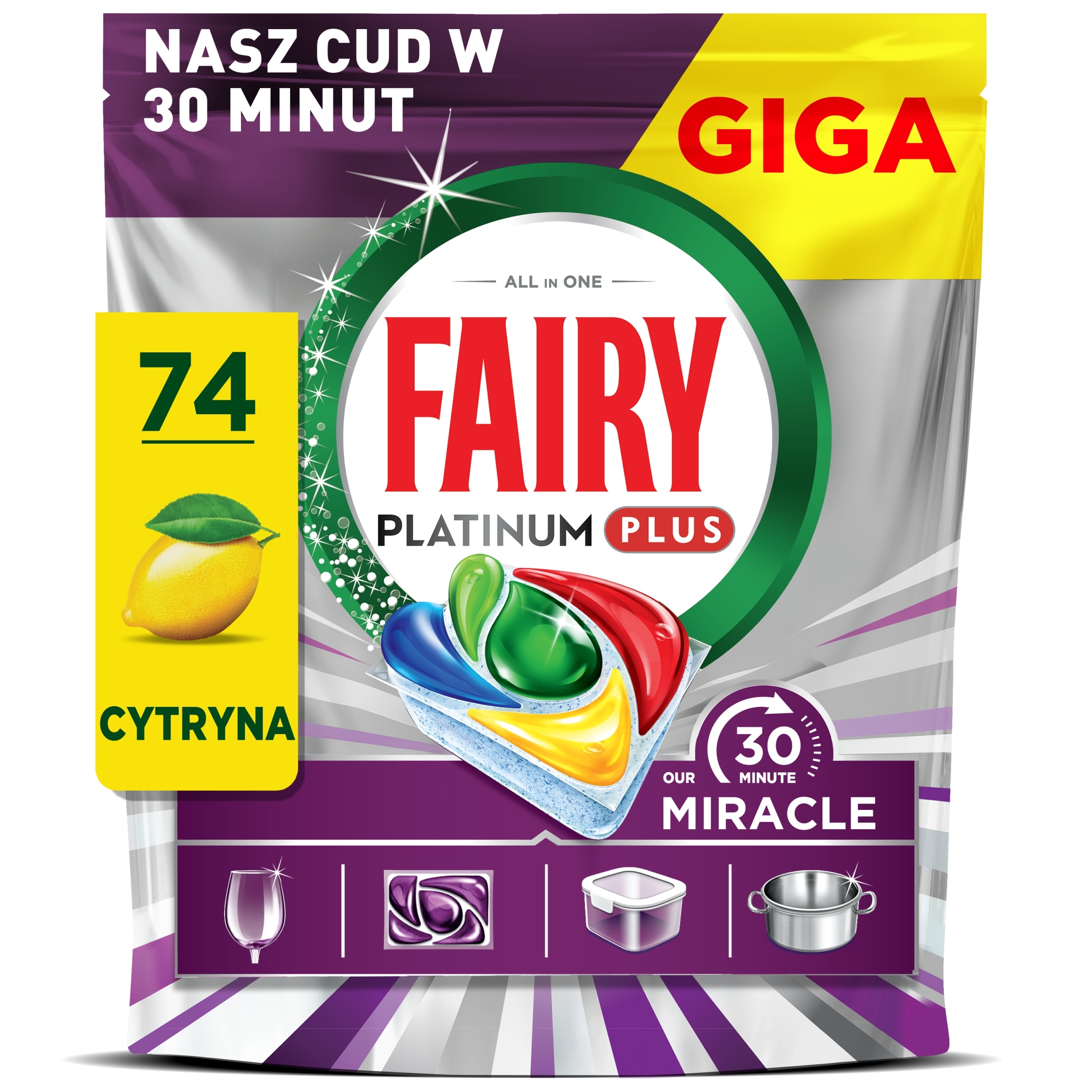 Kapsułki do zmywarki Fairy Platinium Plus All In One 30Minut Miracle 74 szt