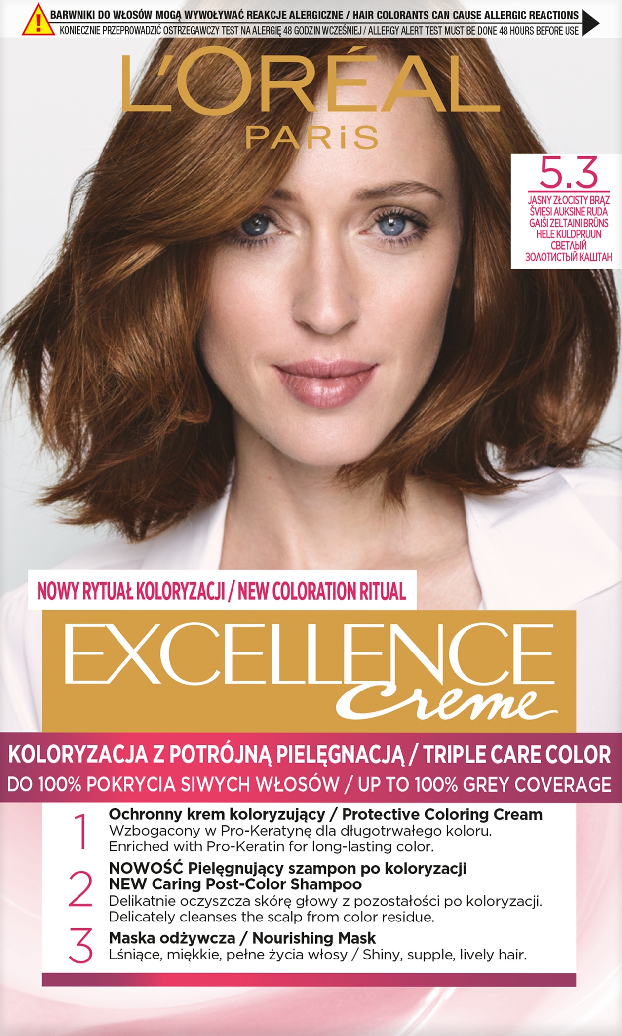 L'Oreal Paris Excellence Creme barva na vlasy 5.3 Světle zlatavě hnědá