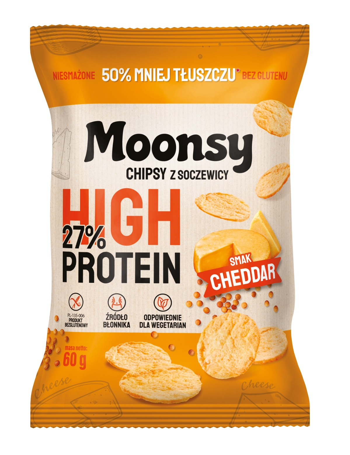 Levně Moonsy Chipsy z čočky s příchutí Cheddar 18X 60 g