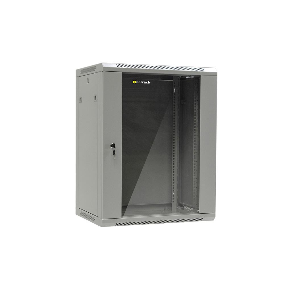 Szafa wisząca Rack 19'' 15U, 450mm, Netrack F-Line, szara, drzwi szklane