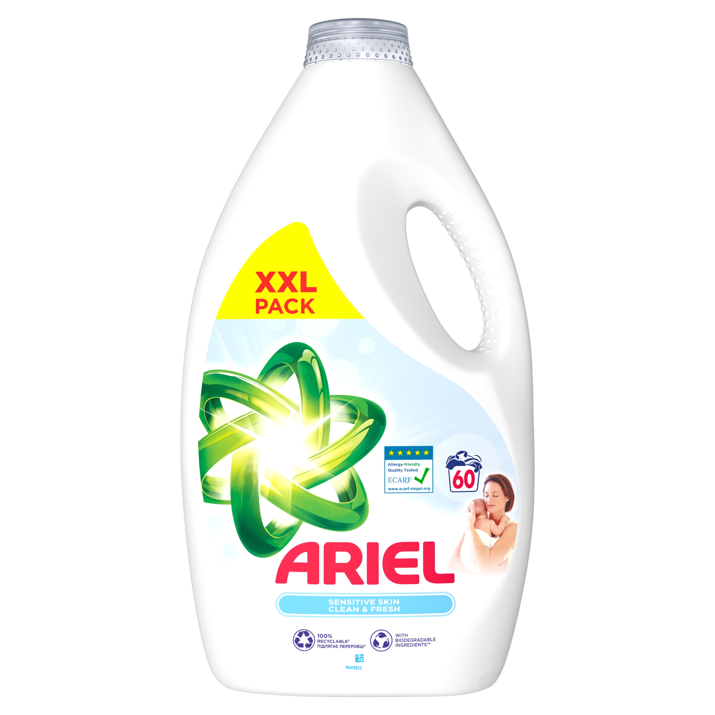 Levně Tekutý prací prostředek na bílé, světlé prádlo Ariel Sensitive 3,0 l 60 pr