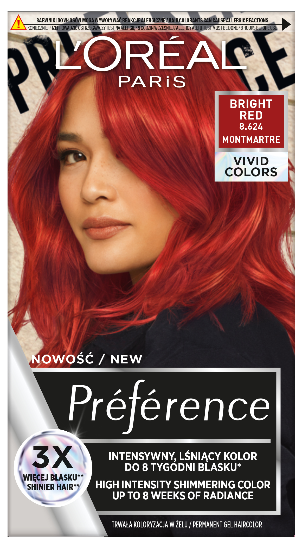 Preference Vivid Colors trvalá barva na vlasy 8.624 Bright Red