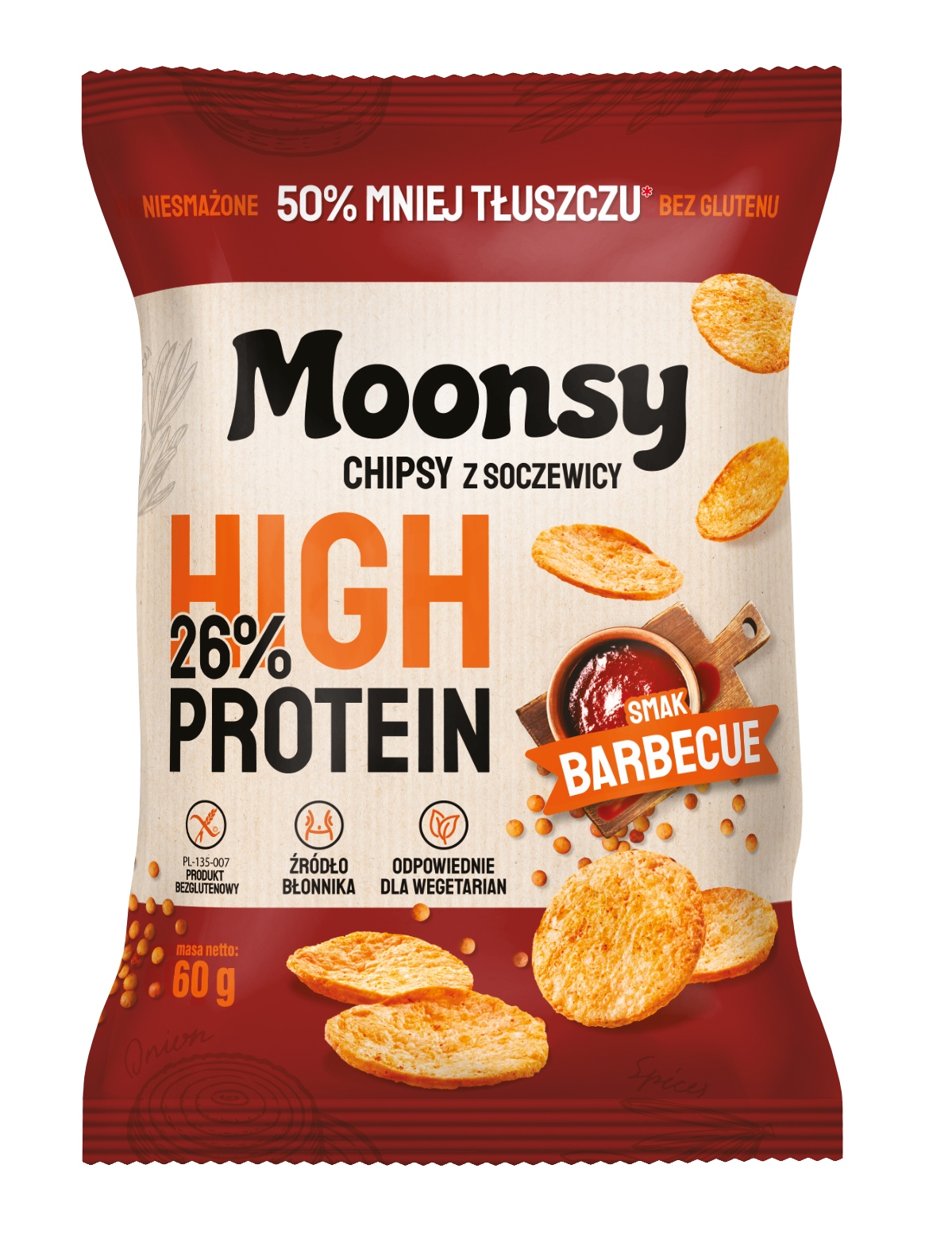 Levně Moonsy Chipsy z Čočky s Bbq Bezlepkové bílkoviny 18 x 60 g