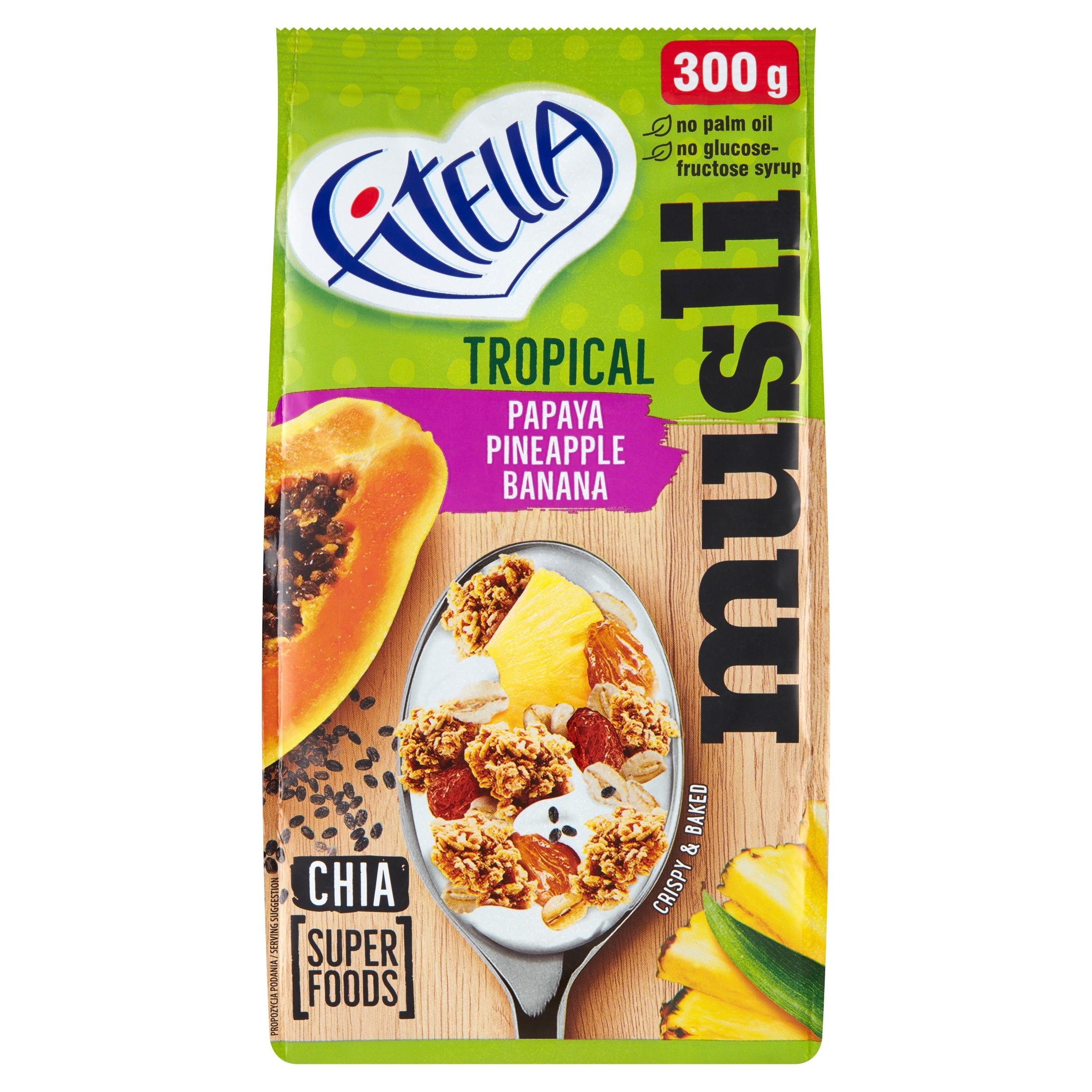 5x Fitella Musli křupavé tropické s ananasovou papájou a banánem chia 300 g