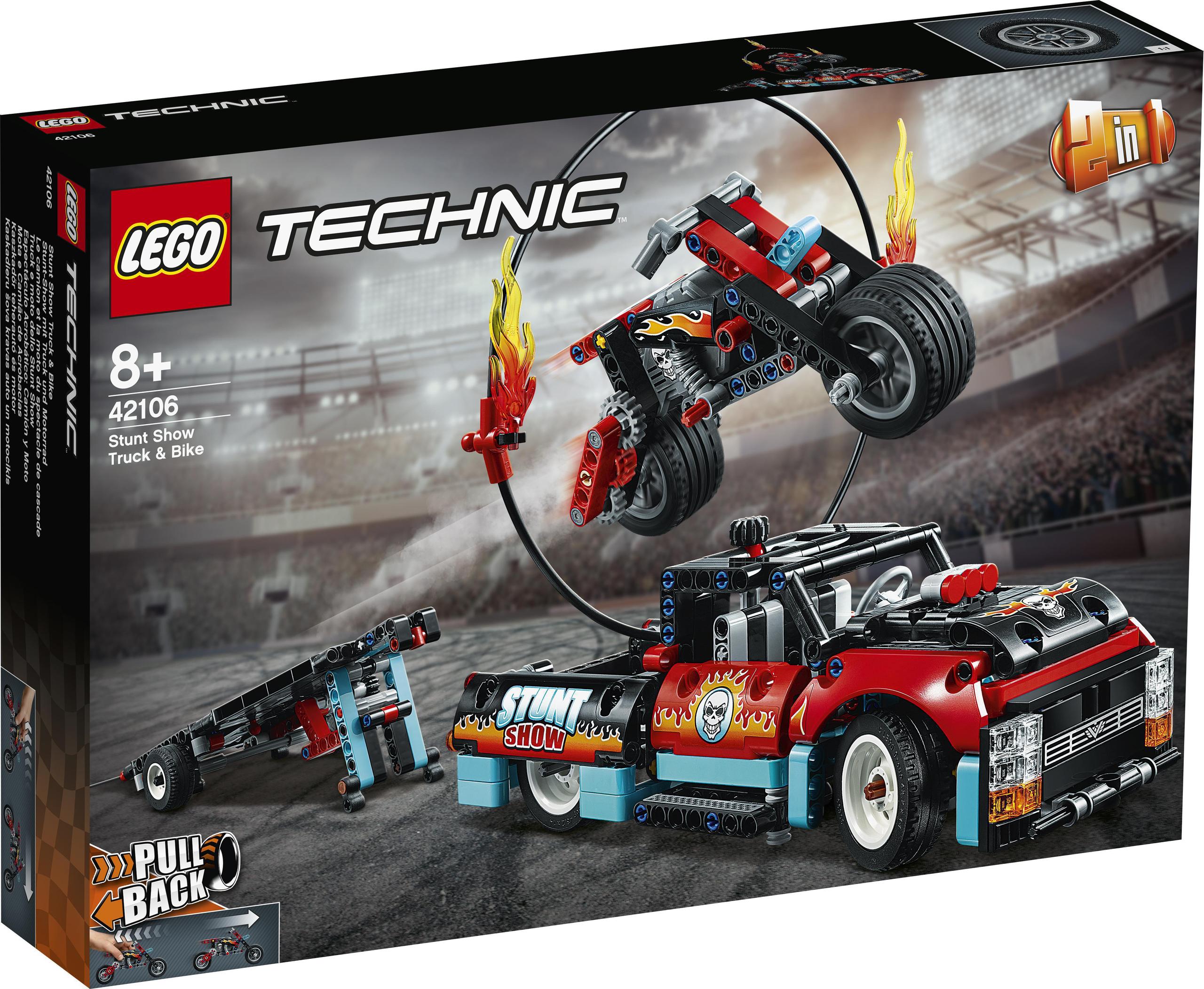 Lego 42106 Technic Furgonetka i motocykl kaskaderski przyczepa laweta