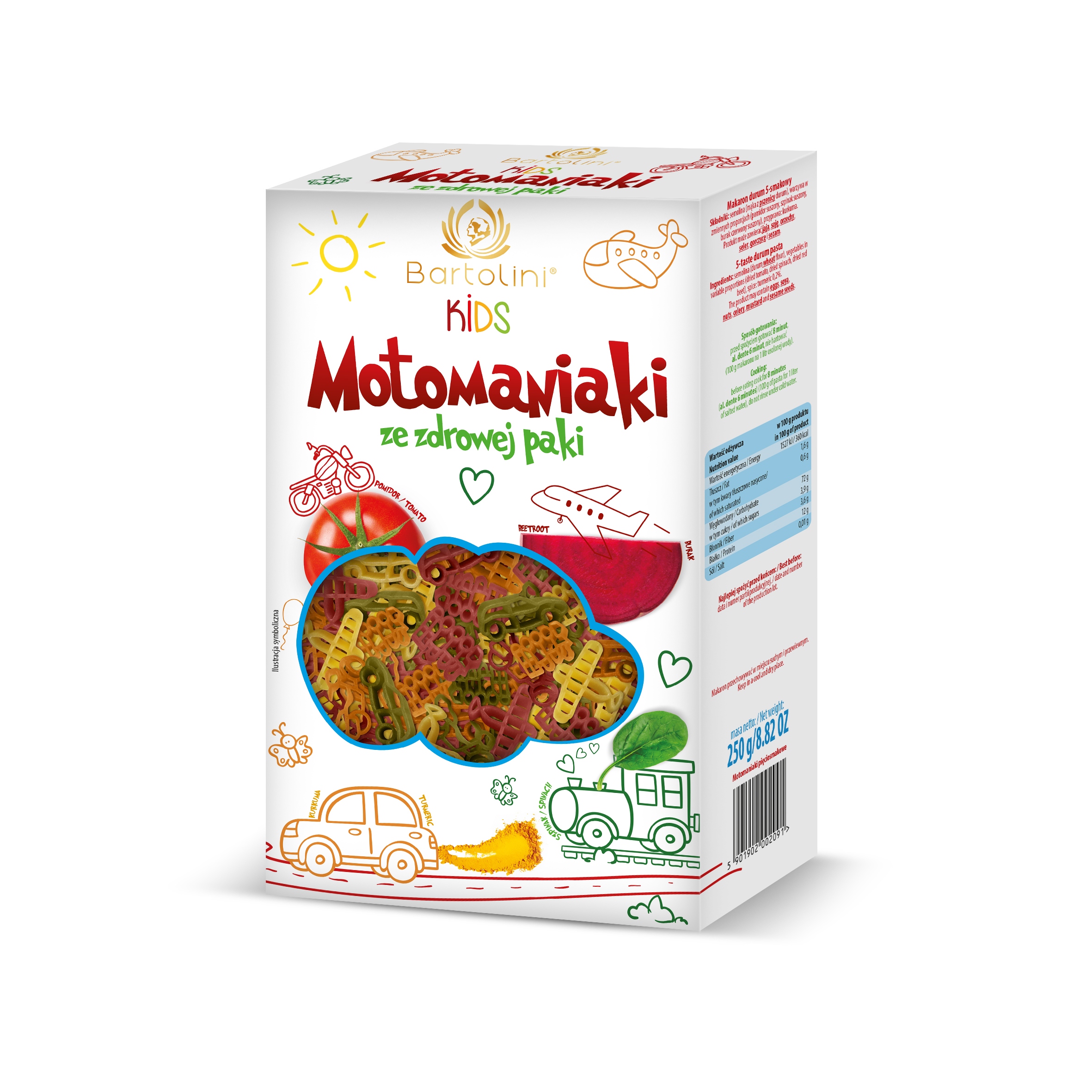 Levně Bartolini Těstoviny pro děti Motomaniaki ze zdravého balení 250 g