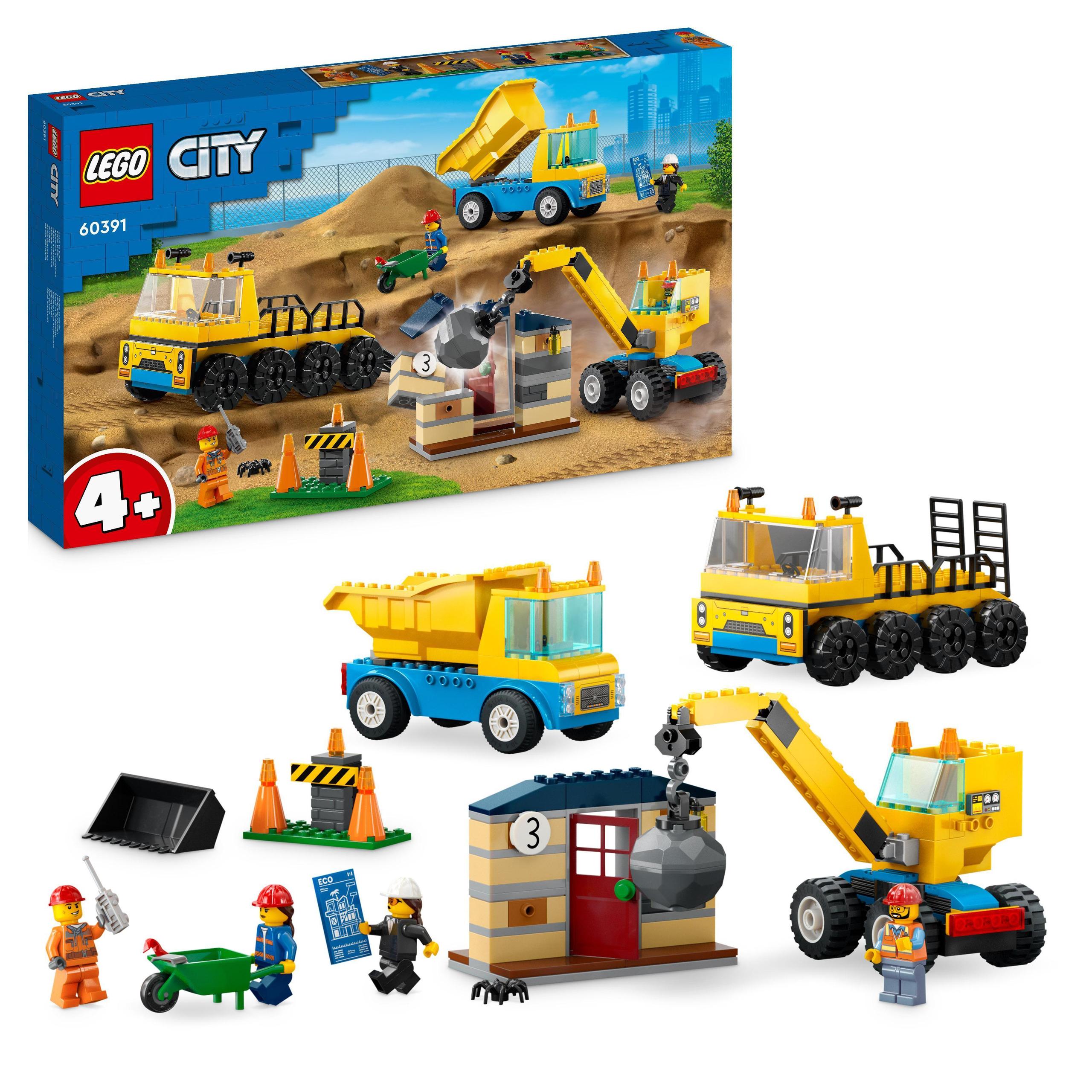 Lego City 60391 Nákladní Auto A Jeřáb S Koulí, Stavba 4+, Vozidlo, Figurky