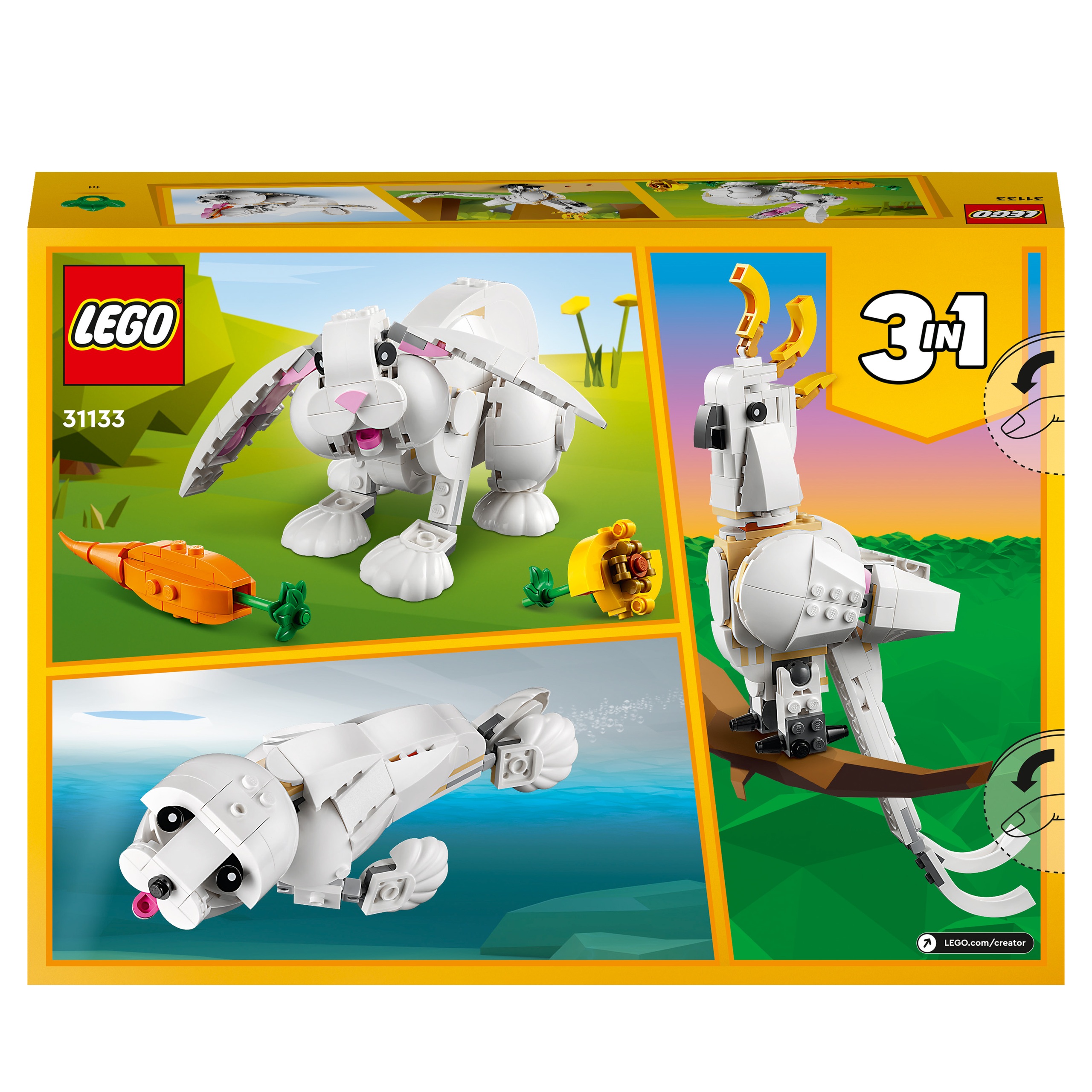 LEGO 31133 Creator 3w1 Biały królik, papuga, foka Marka LEGO