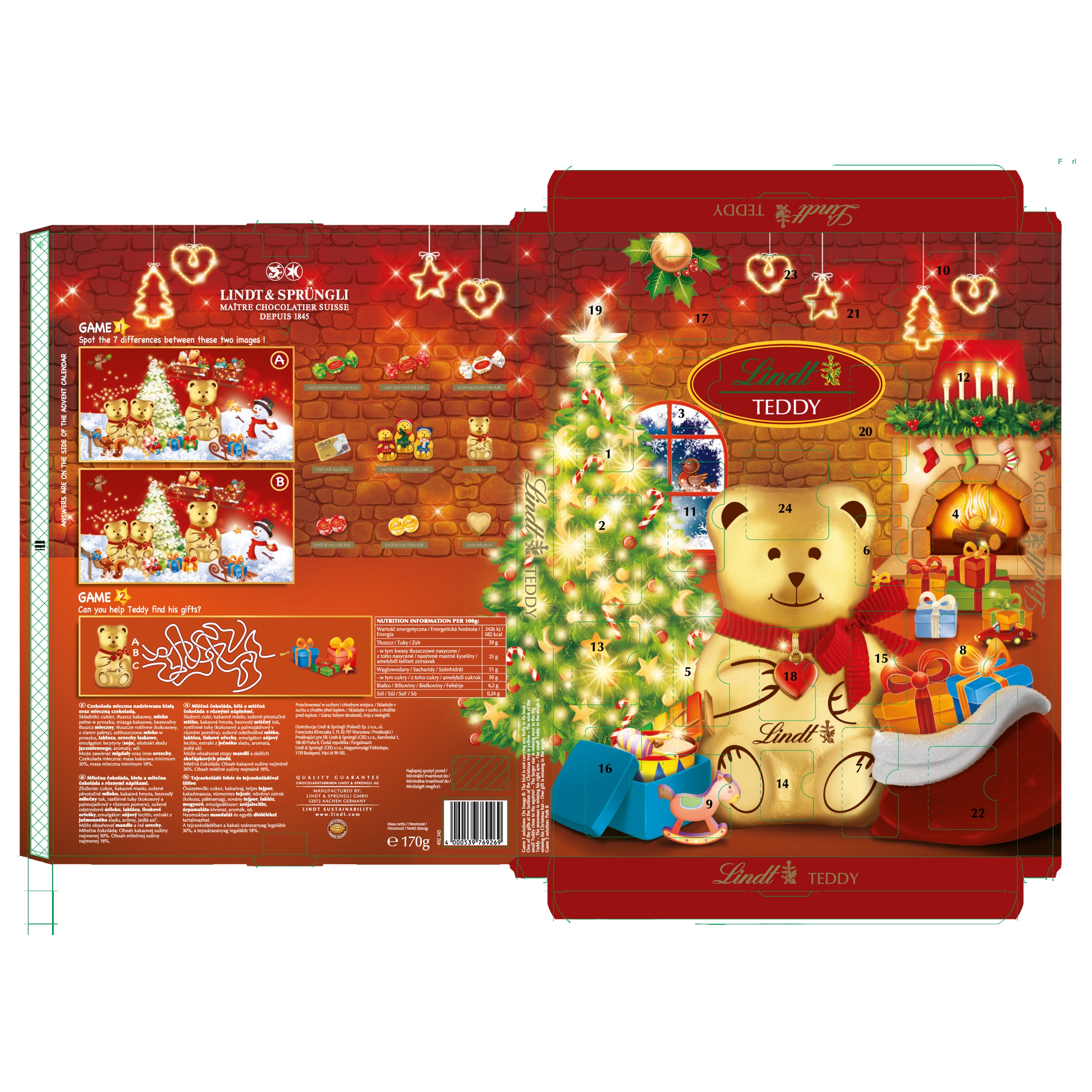 Lindt Teddy Calendar 170 g