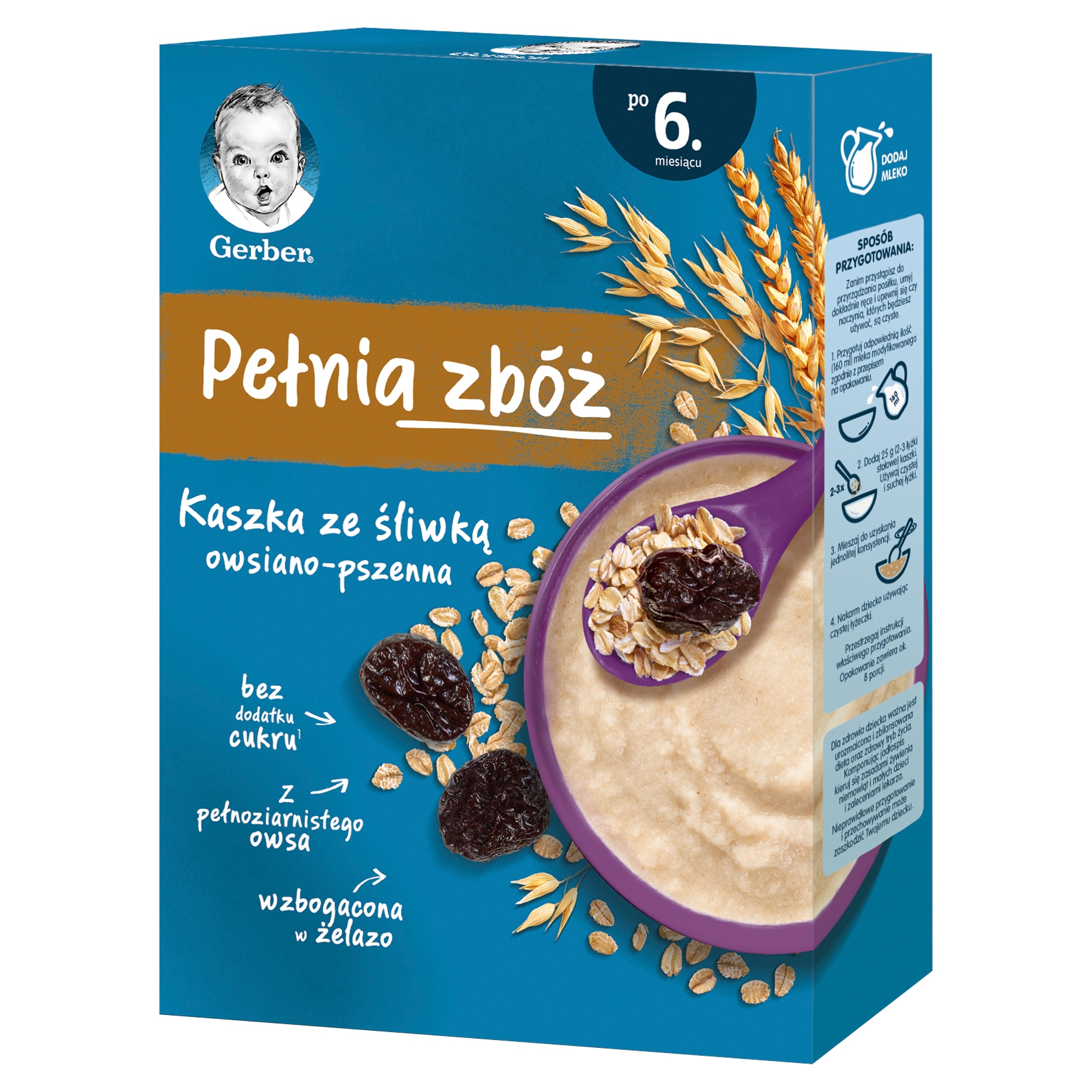 GERBER Kaszka owsiano-pszenna ze śliwką 6m+ Pełnia Zbóż 200g