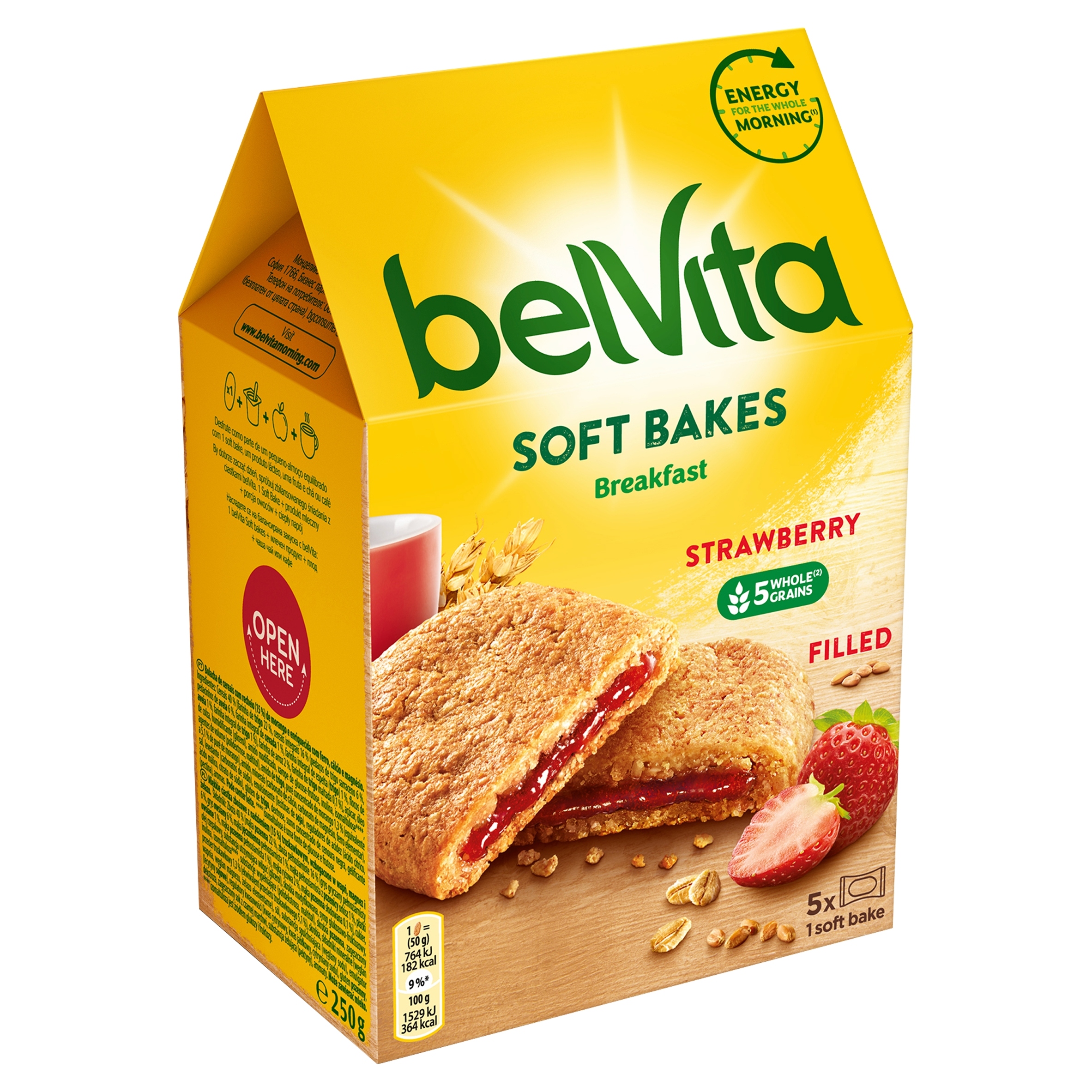 Levně 5 x belVita Breakfast Obilné sušenky s jahodovou náplní 250 g