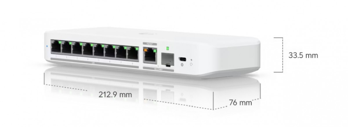 UBIQUITI UniFi Switch Flex, 8 port, (8) 2.5 GbE, (1) 10 GbE PoE+ SFP+ port combo — 18
