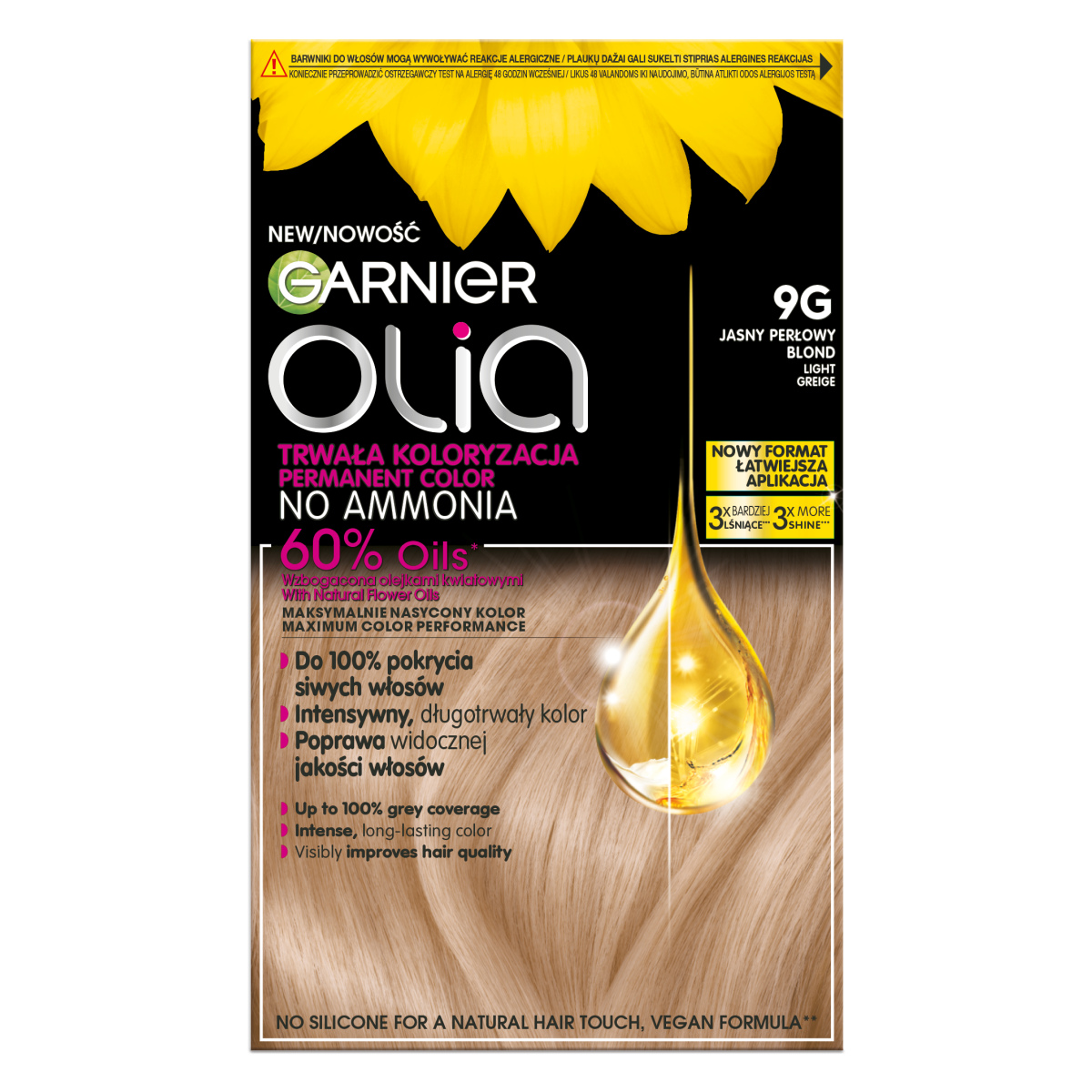 Garnier Olia barva na vlasy 9G světle perleťová blond, 1 balení.