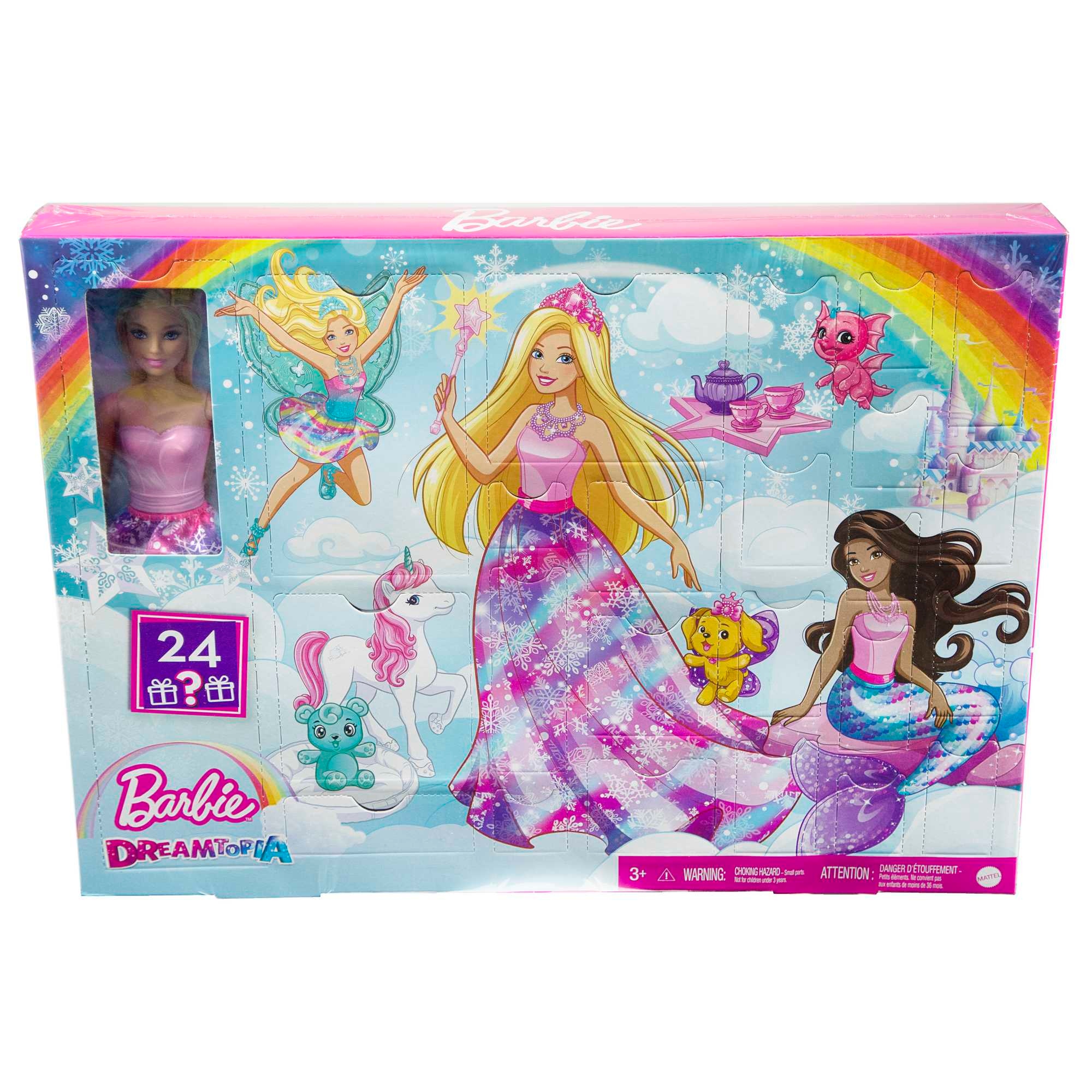Адвент-календарь Barbie Dreamtopia HGM66, кукла, единорог, дракон и аксессуары, от 3 лет