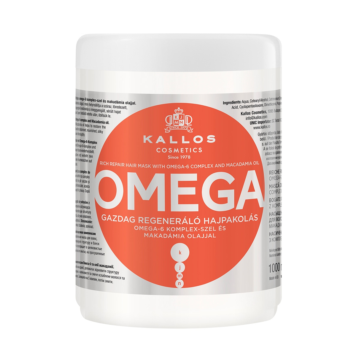 KALLOS Omega Hair Mask 1000ml - Maska regenerująca