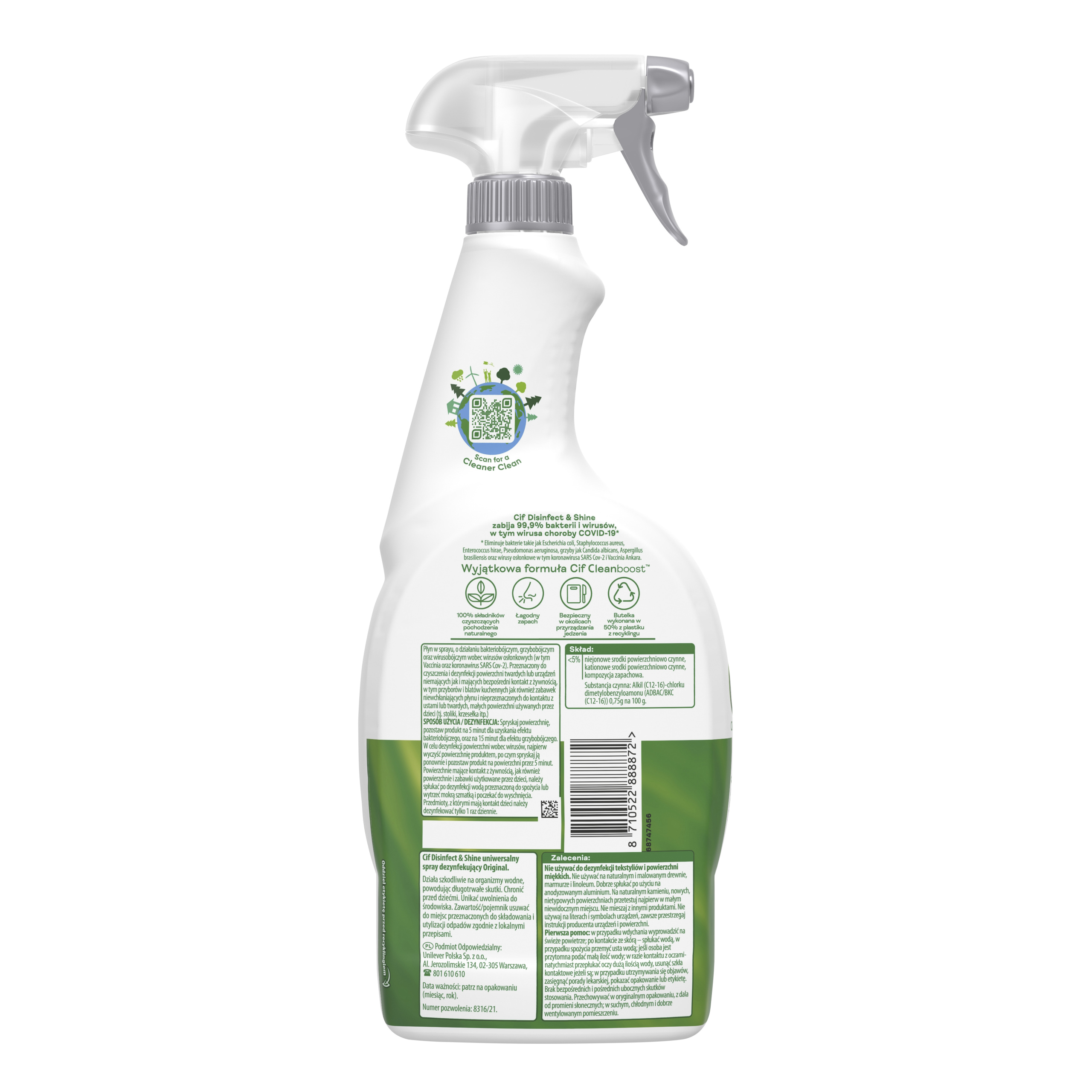 Cif Disinfect & Shine Original Spray Antybakteryjny 750ml - CIF