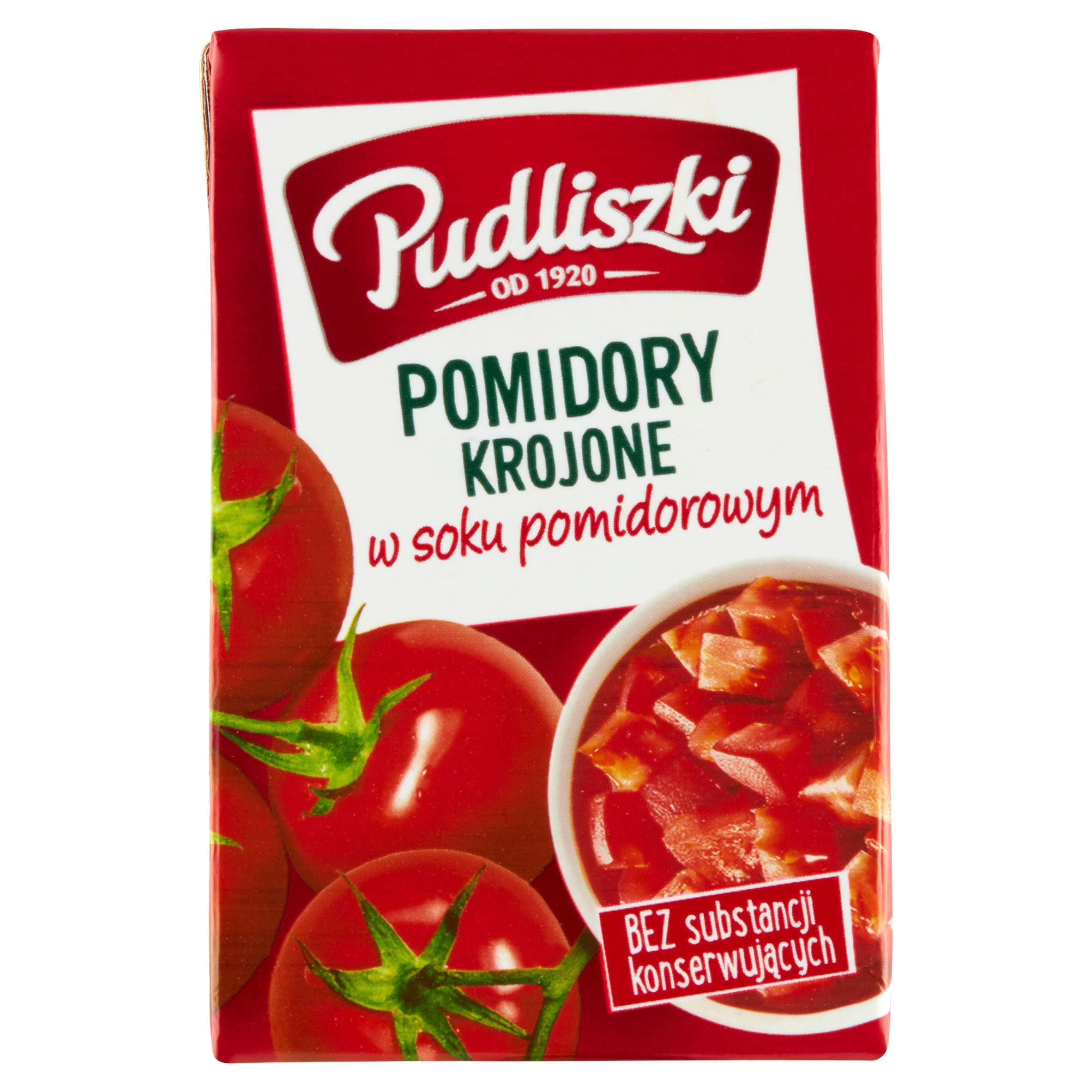 Levně Pudliszki Rajčata krájená s bazalkou a oregánem 390 g