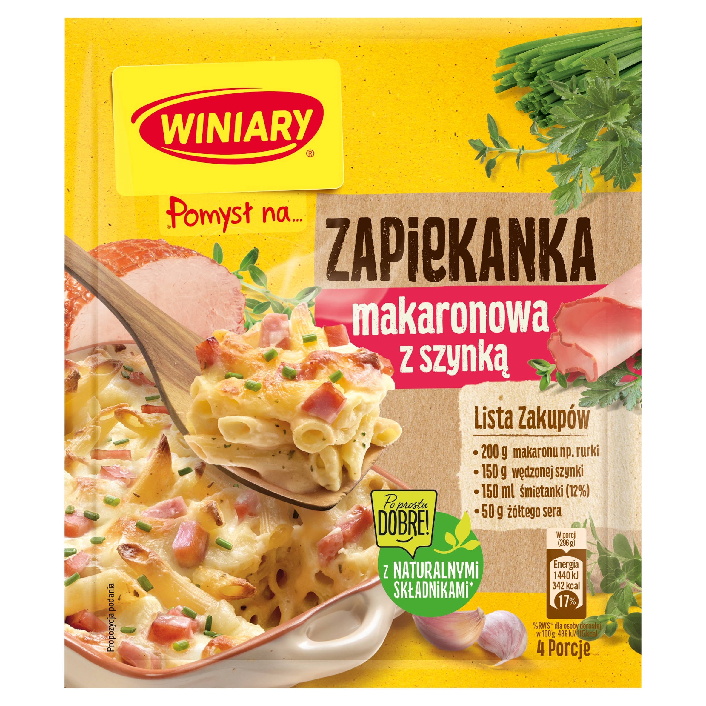 Winiary Nápad na těstovinový zapékací hrnec se šunkou 40 g x 22 g