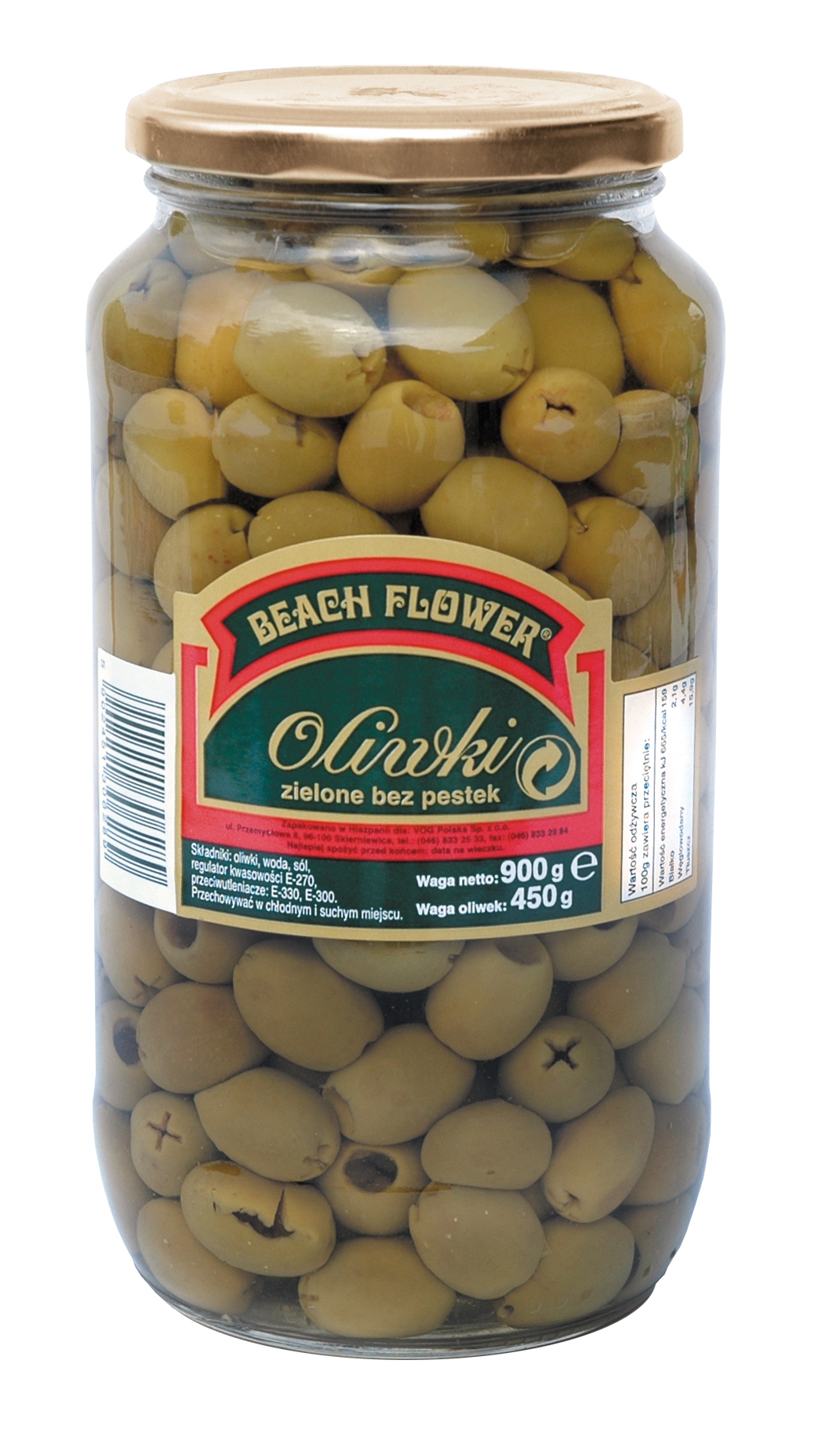 Levně Beach Flower Zelené olivy bez pecky 900 g