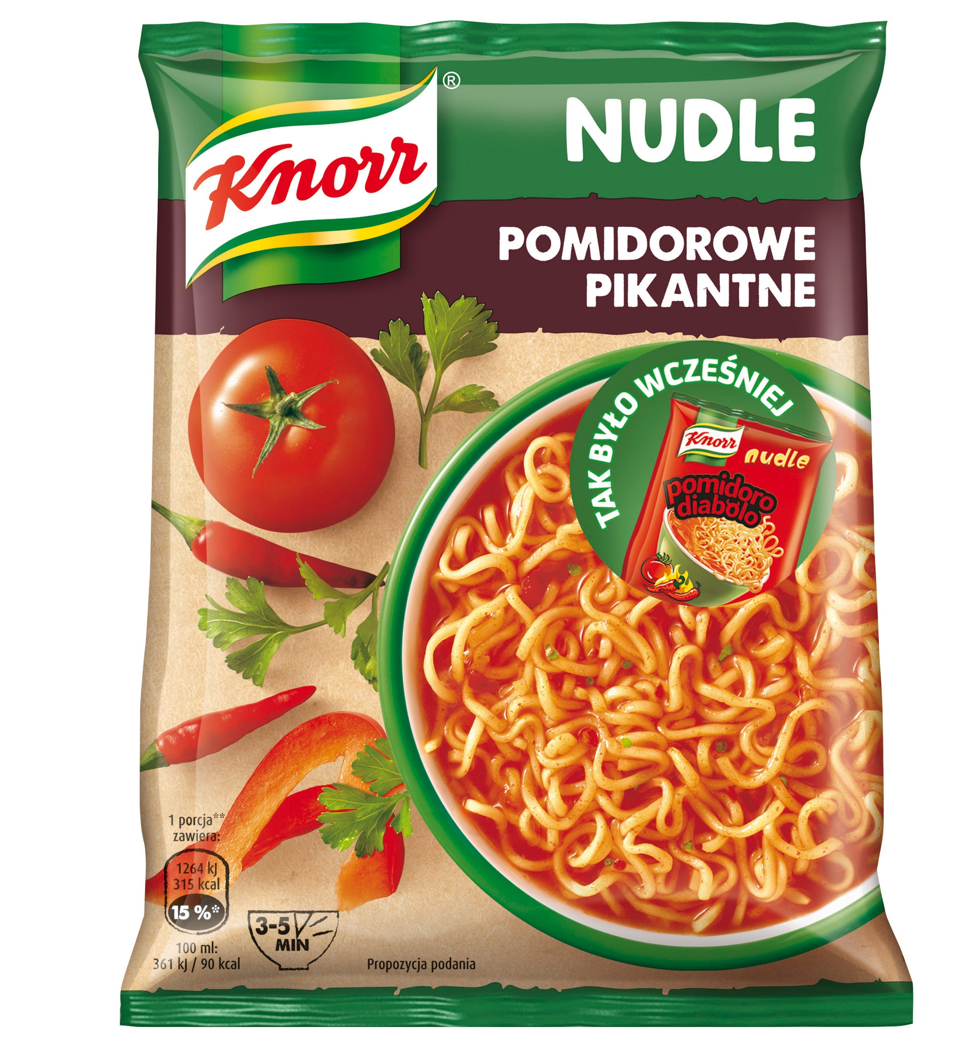 Knorr Nudle Zupa Błyskawiczna pomidorowa pikantna 63g x 22 szt
