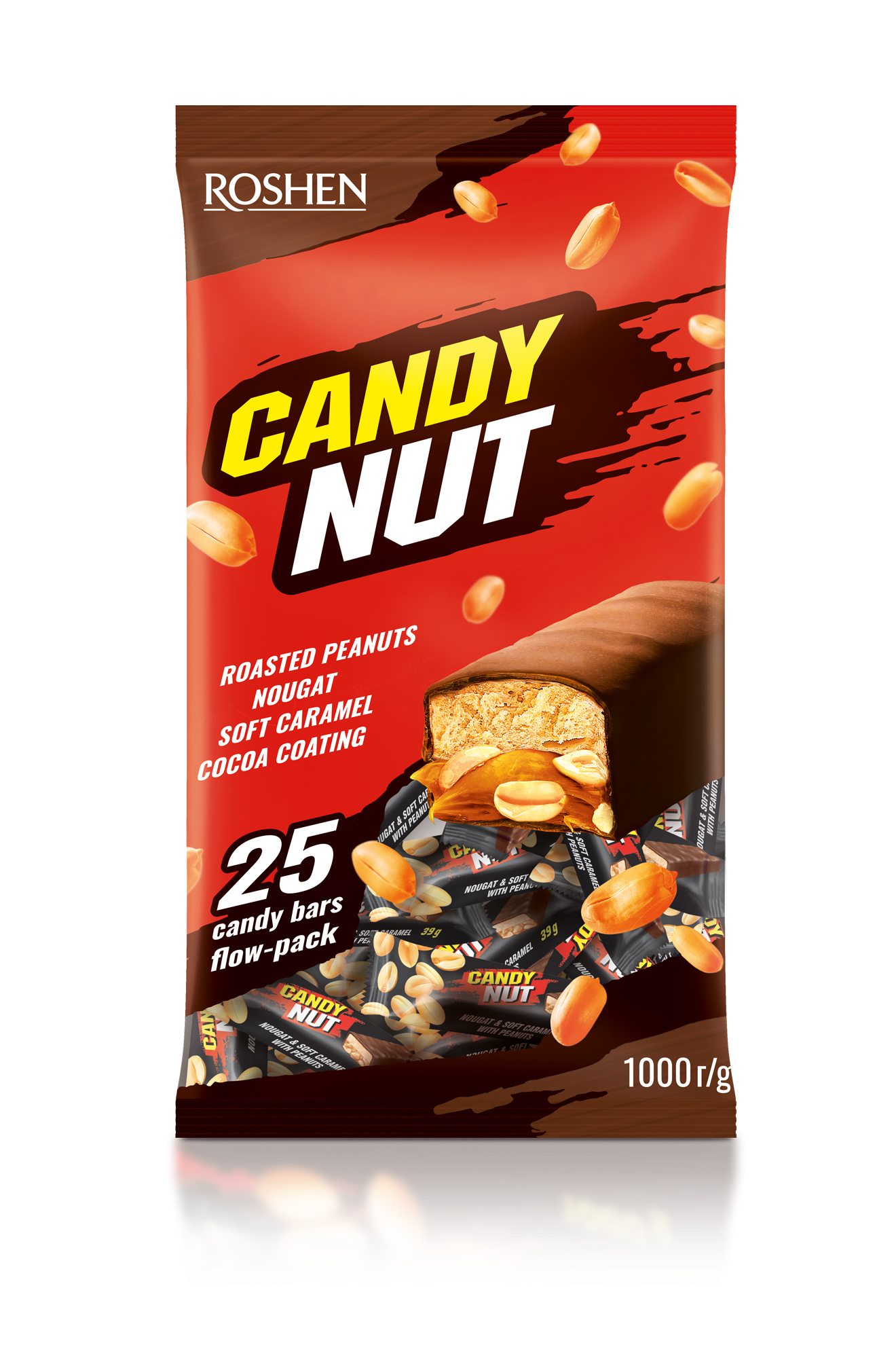 Levně Tyčinka Candy Nut Nugátové ořechy a Karamel 39 g Roshen 1 kg 25 kusů