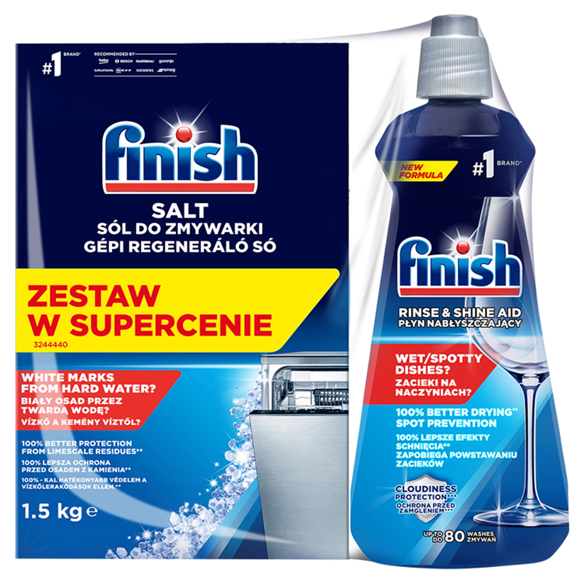 Levně 2x Finish Duopack Zestaw Sól ochronna Płyn nabłyszczający do zmywarki