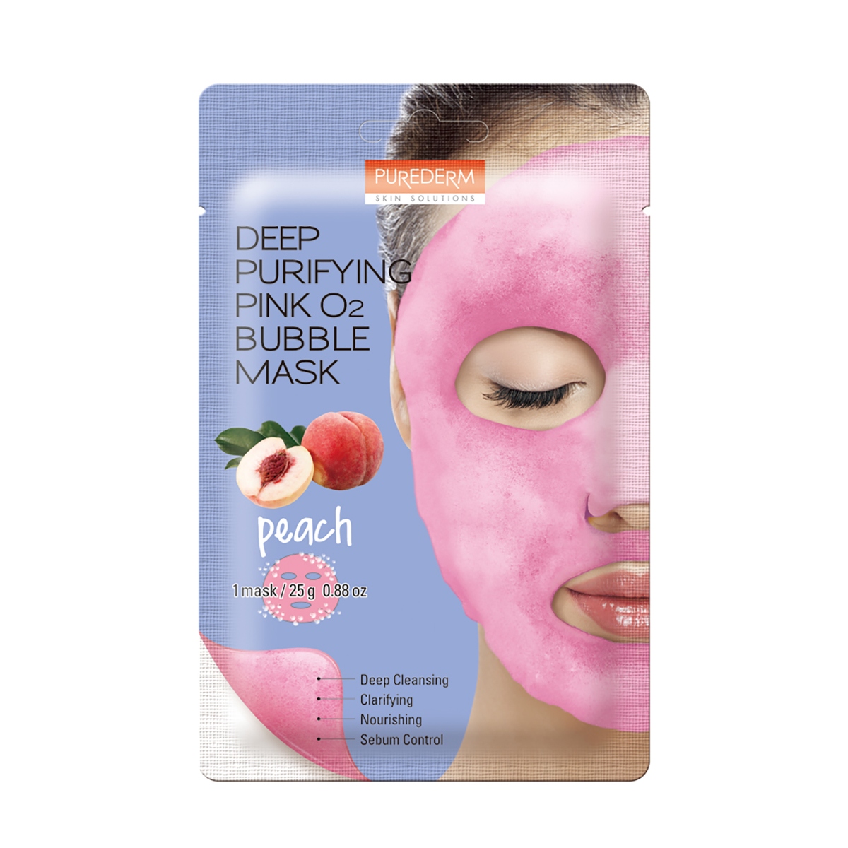 PUREDERM Głęboko oczyszczająca różowa maseczka bąbelkująca z brzoskwinią, 25 g — 5