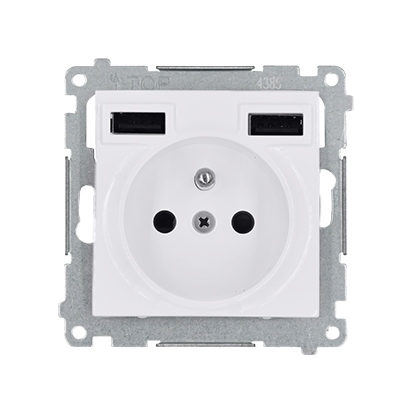 Simon 54 Gniazdo Pojedyncze z Ładowarka 2x Usb 2,1A z Uziemieniem Białe