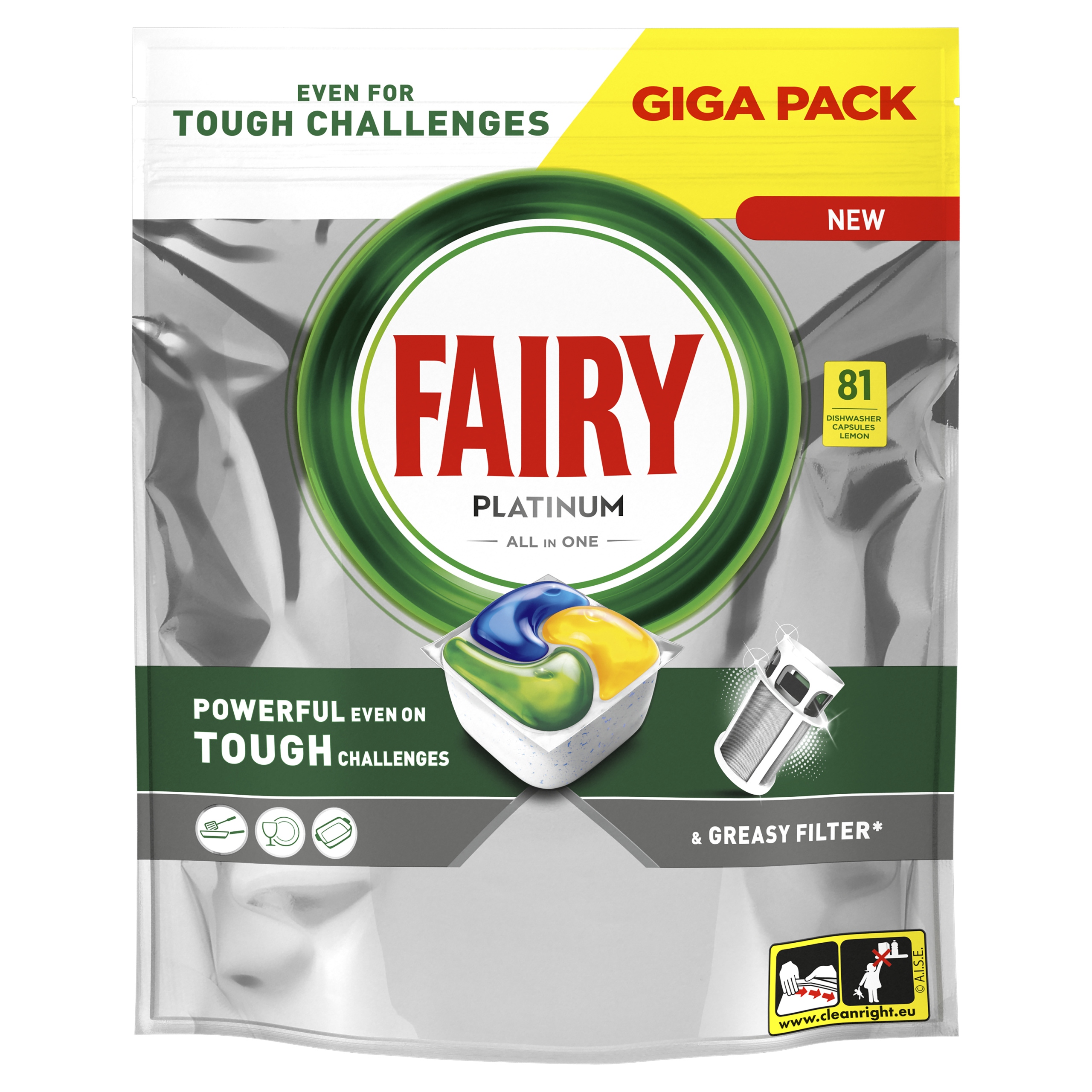 Levně Fairy Platinum All In One Kapsułki do zmywarki Cytryna 81 szt.