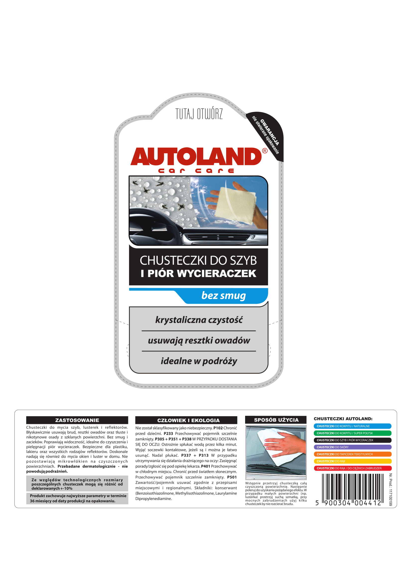 AUTOLAND KOSMETYKI CHUSTECZKI DO SZYB KOMPLET 25 SZT Producent Autoland