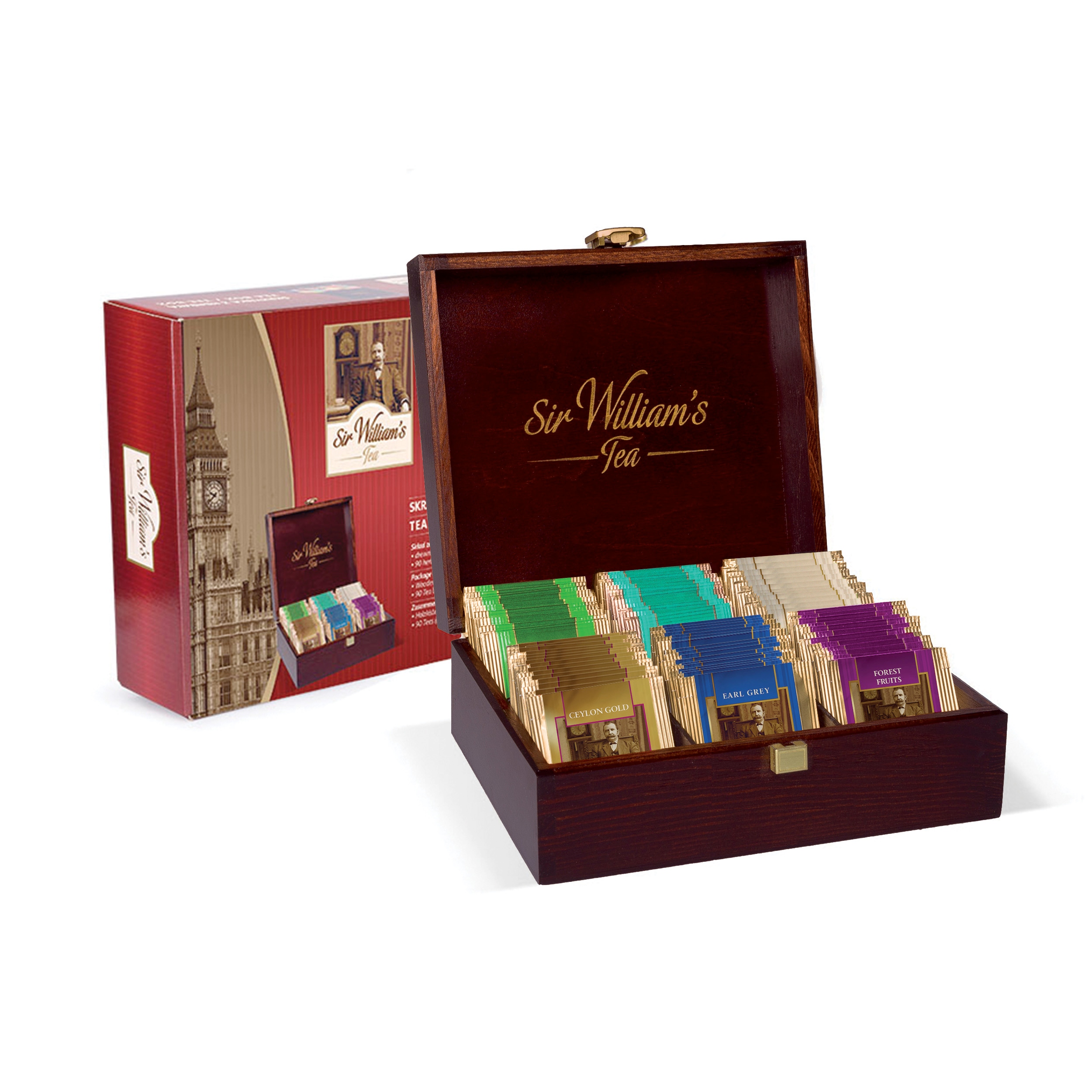Levně Čaj Sir William's Dřevěný prezentér 90 tor 6 příchutí