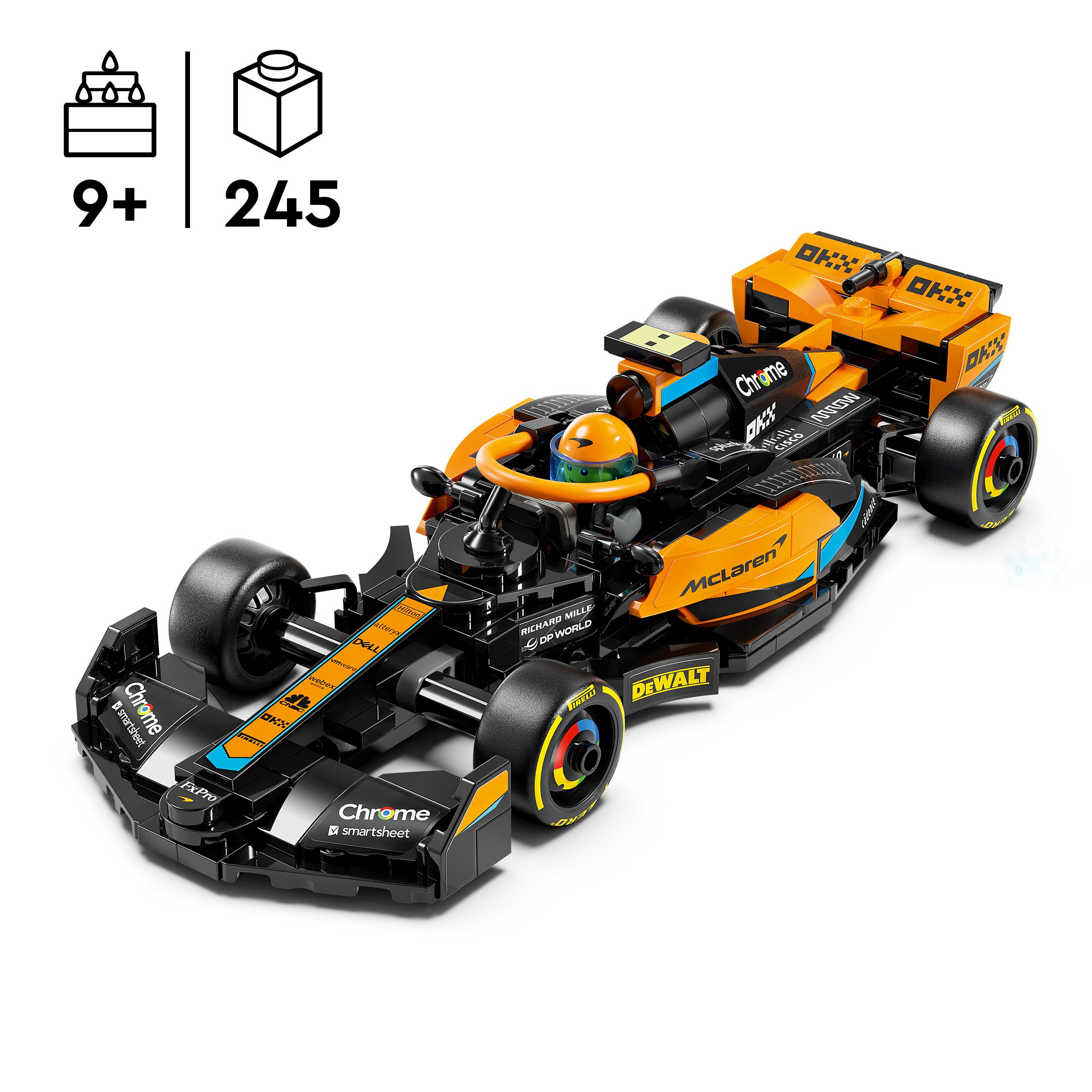 LEGO 76919 Samochód wyścigowy McLaren Formula 1 wersja 2023 + TORBA LEGO Minimalny wiek dziecka 9