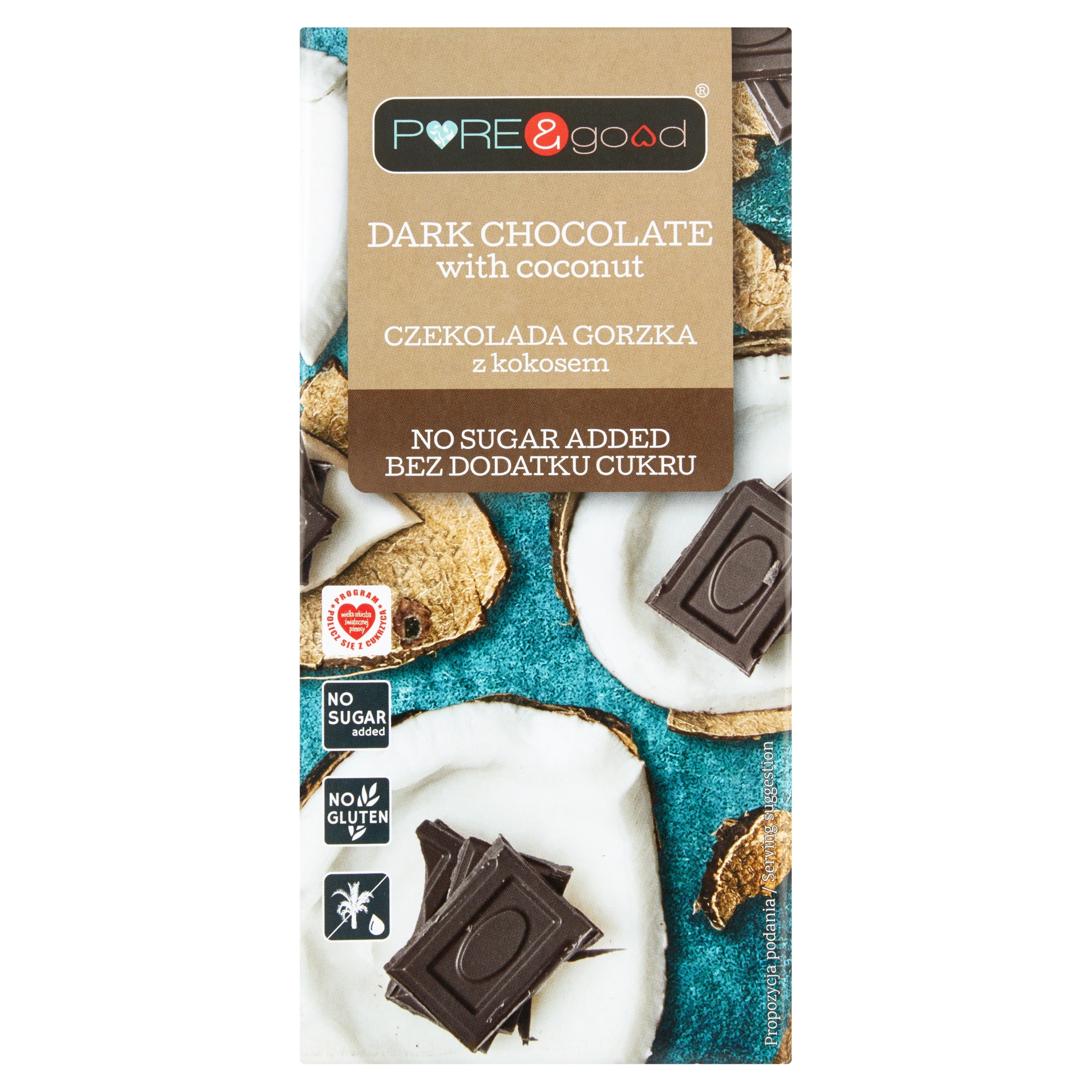 Levně 4x Pure&good Hořká čokoláda s kokosem bez přidaného cukru 75 g Pure&Good